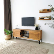 Móvel de TV rústico em carvalho com estrutura de metal, 100% madeira maciça de pinho, pés antibacterianos e antiferrugem | 150 x 30 x 40 cm | Elegante e funcional para espaços modernos