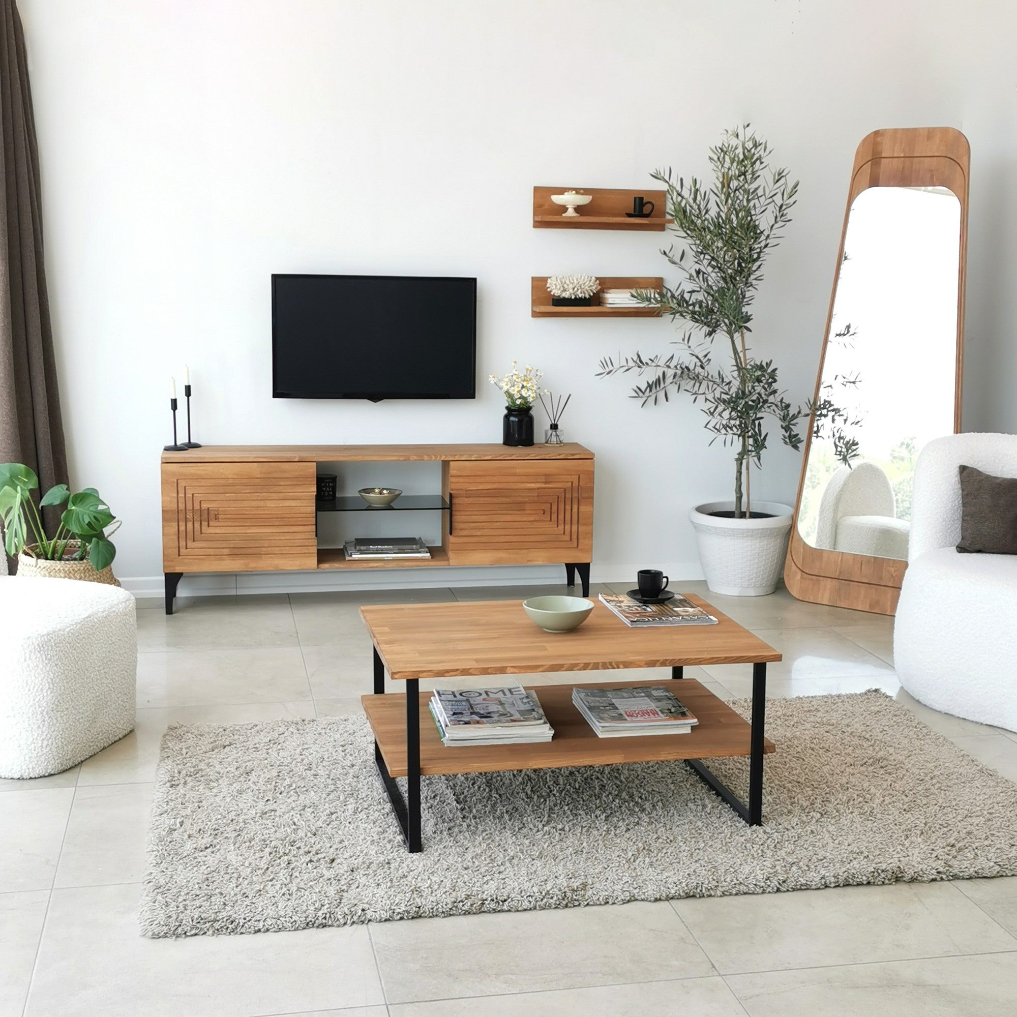Móvel de TV rústico em carvalho com estrutura de metal, 100% madeira maciça de pinho, pés antibacterianos e antiferrugem | 150 x 30 x 40 cm | Elegante e funcional para espaços modernos