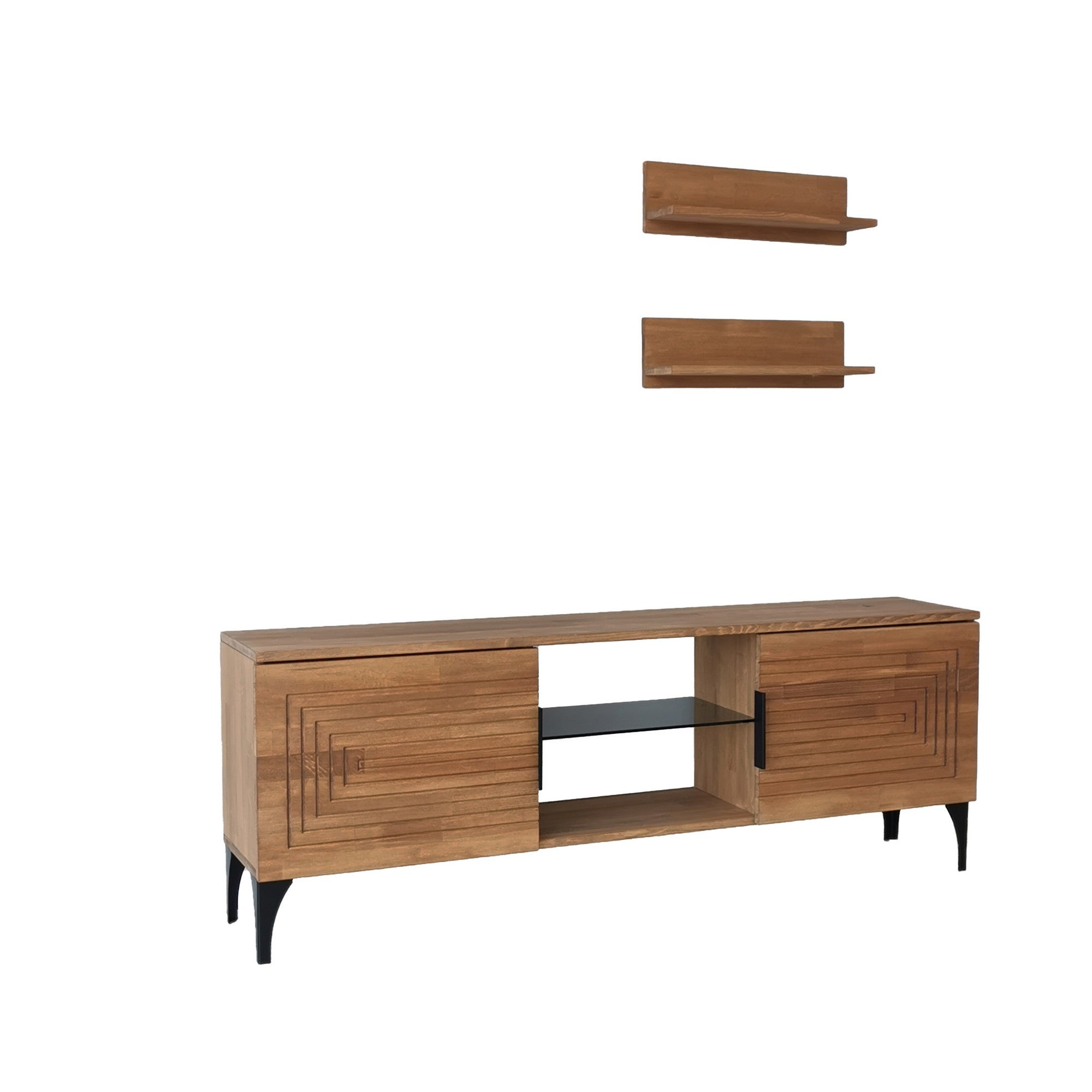 Móvel de TV rústico em carvalho com estrutura de metal, 100% madeira maciça de pinho, pés antibacterianos e antiferrugem | 150 x 30 x 40 cm | Elegante e funcional para espaços modernos