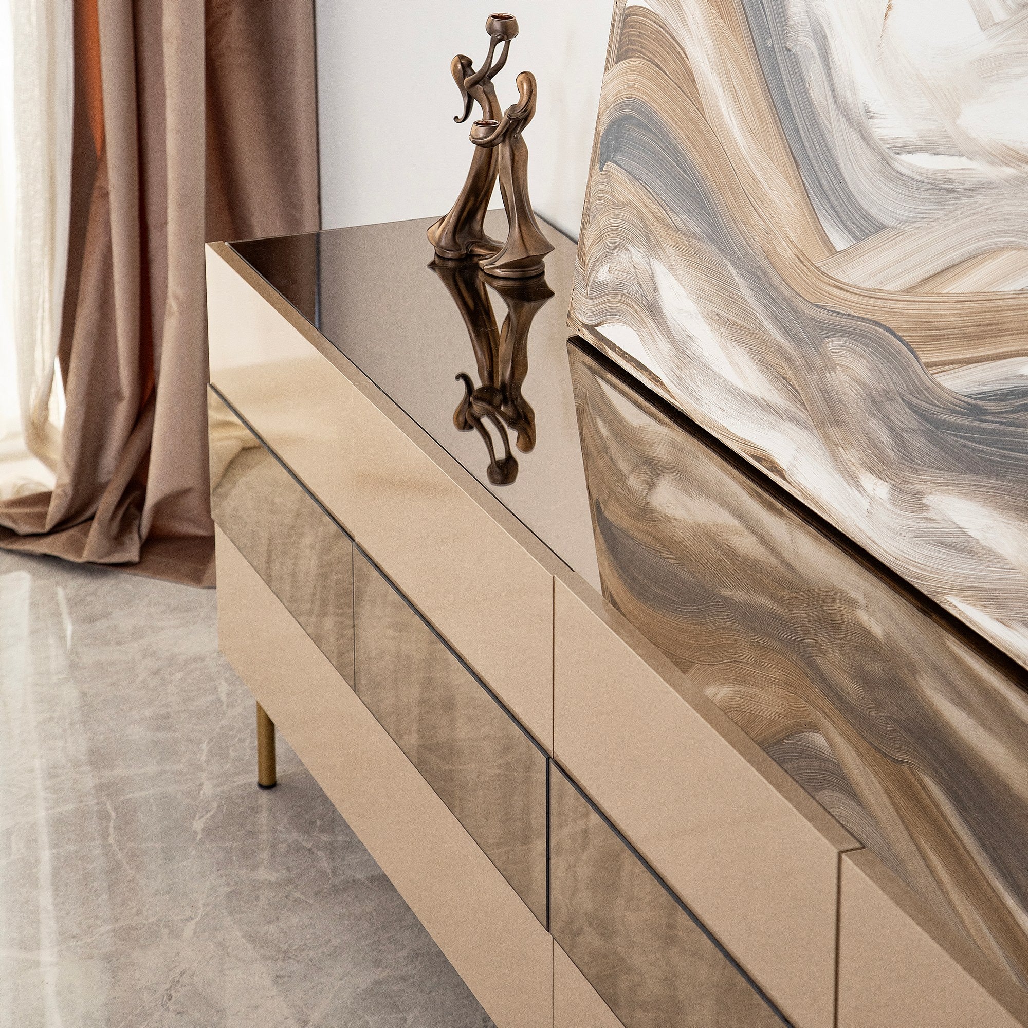 Móvel de TV elegante, 180 cm, bronze e dourado | 100% MDF, 18 mm de espessura | Design elegante para salas de estar modernas, altura: 59 cm, profundidade: 35 cm