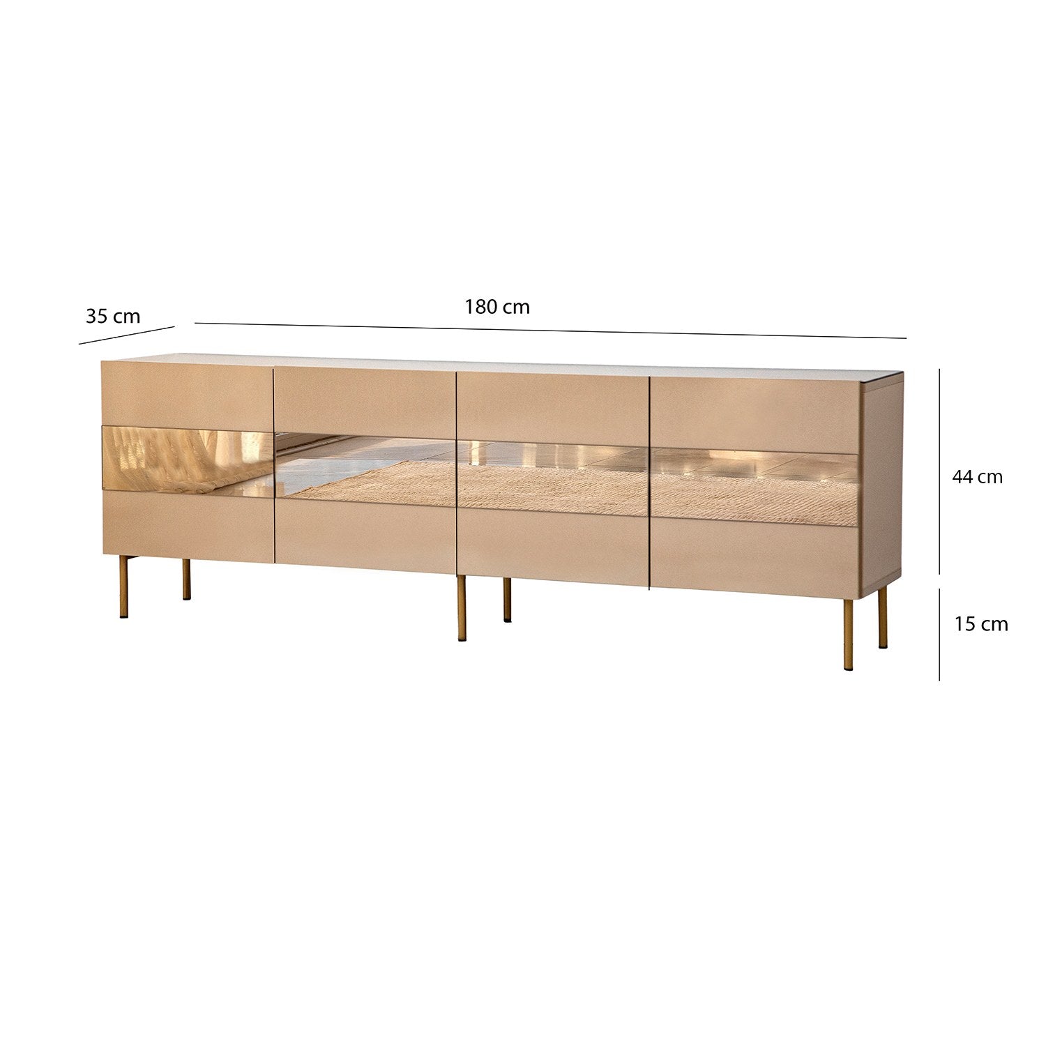 Móvel de TV elegante, 180 cm, bronze e dourado | 100% MDF, 18 mm de espessura | Design elegante para salas de estar modernas, altura: 59 cm, profundidade: 35 cm