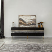 Móvel de TV elegante, dourado e fumê, 180 x 59 x 35 cm | Painel de partículas 100% revestido em melamina, 18 mm de espessura | Elegante e funcional para salas de estar modernas