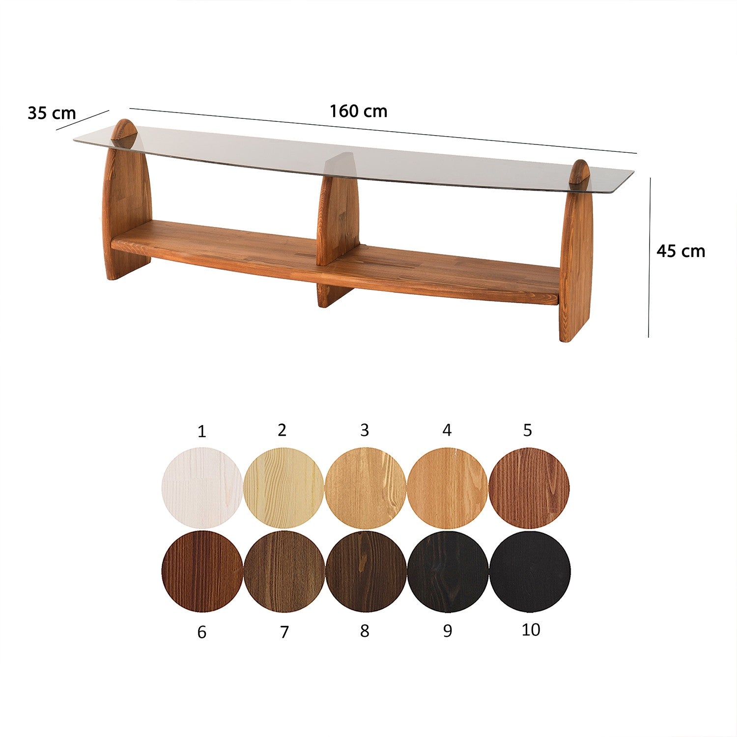 Móvel de TV – 160 cm x 45 cm x 35 cm – Castanho e Fumaça – Vidro Temperado e Madeira de Pinho