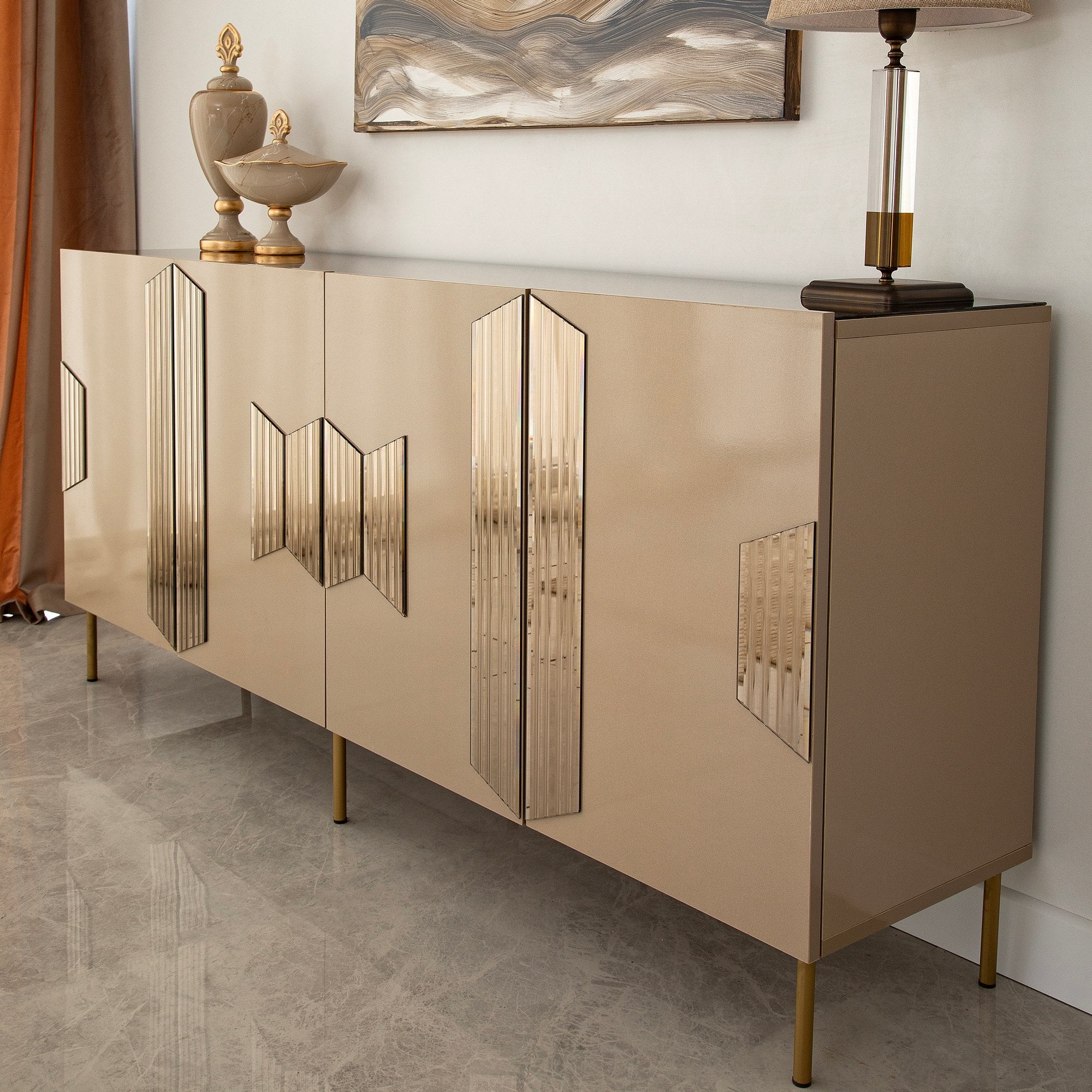 Aparador Elegante, Bronze e Dourado, 180 x 80 x 40 cm | 100% MDF, 18 mm de Espessura | Solução de Armazenamento Elegante para Espaços de Vida Modernos