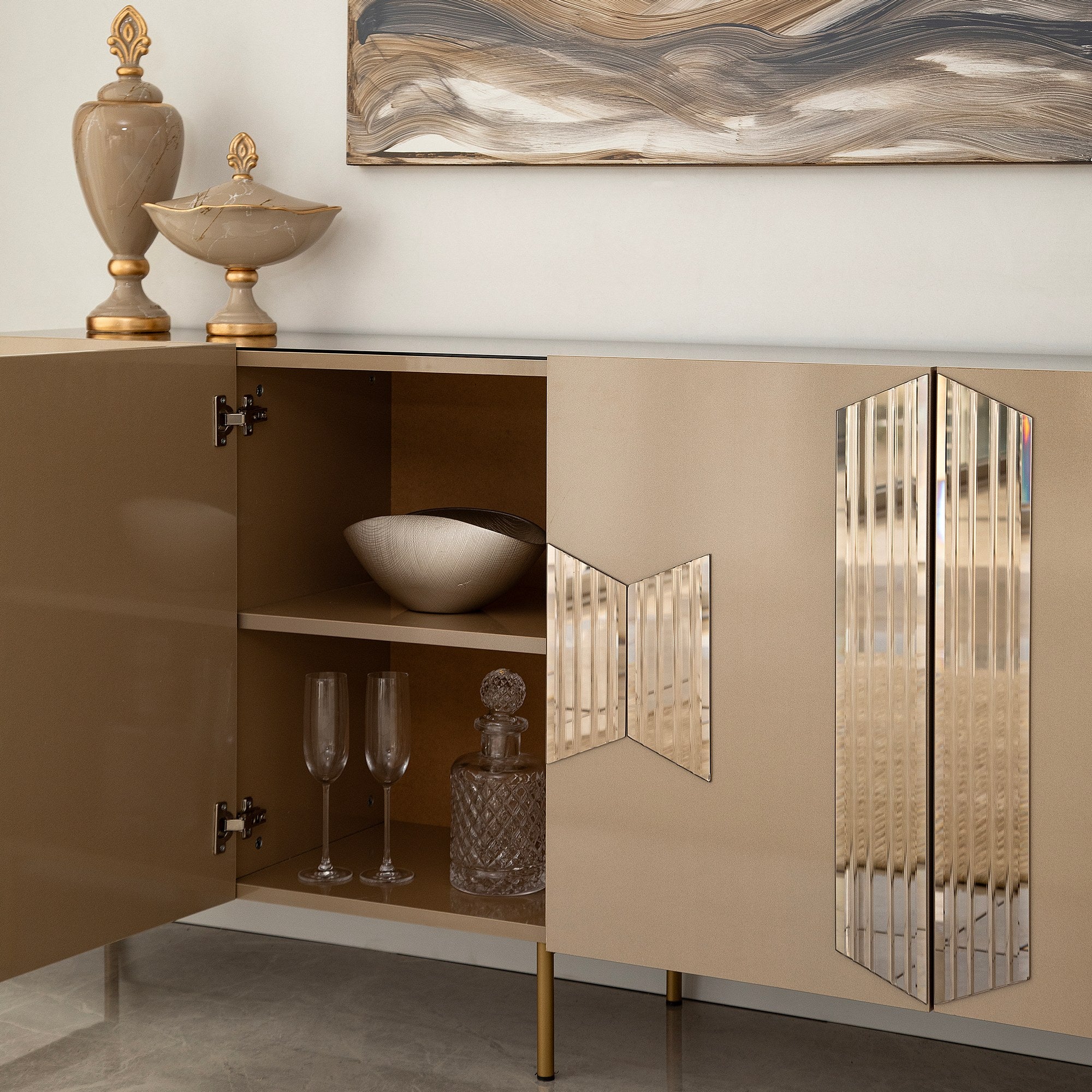 Aparador Elegante, Bronze e Dourado, 180 x 80 x 40 cm | 100% MDF, 18 mm de Espessura | Solução de Armazenamento Elegante para Espaços de Vida Modernos