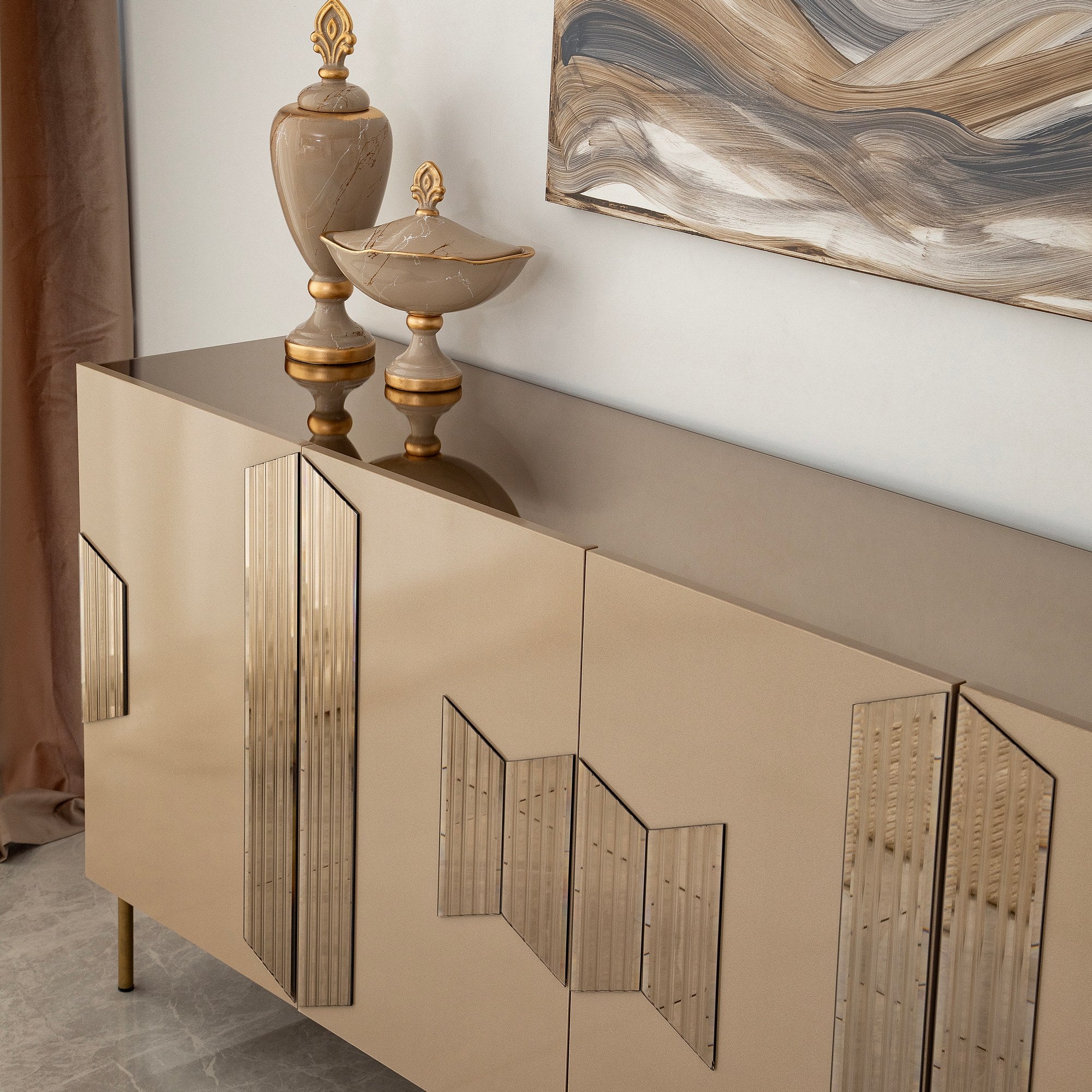 Aparador Elegante, Bronze e Dourado, 180 x 80 x 40 cm | 100% MDF, 18 mm de Espessura | Solução de Armazenamento Elegante para Espaços de Vida Modernos