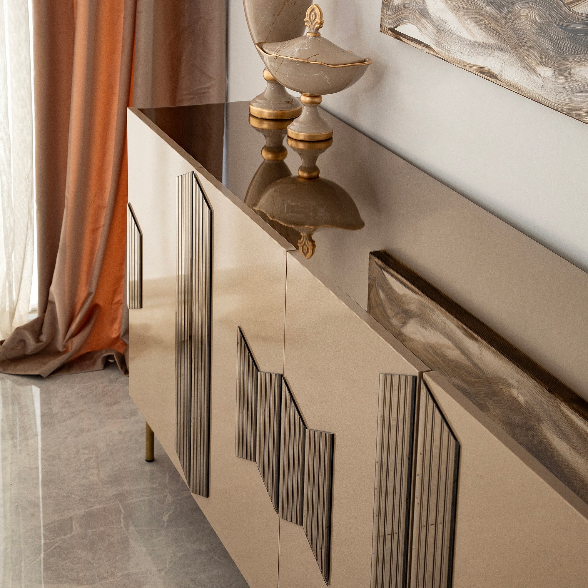 Aparador Elegante, Bronze e Dourado, 180 x 80 x 40 cm | 100% MDF, 18 mm de Espessura | Solução de Armazenamento Elegante para Espaços de Vida Modernos
