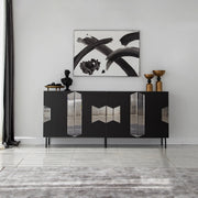 Aparador Elegante, Preta e Fumê, 180 x 80 x 40 cm | Painel de Partículas 100% Revestido em Melamina, 18 mm de Espessura | Design Moderno para Casa e Escritório