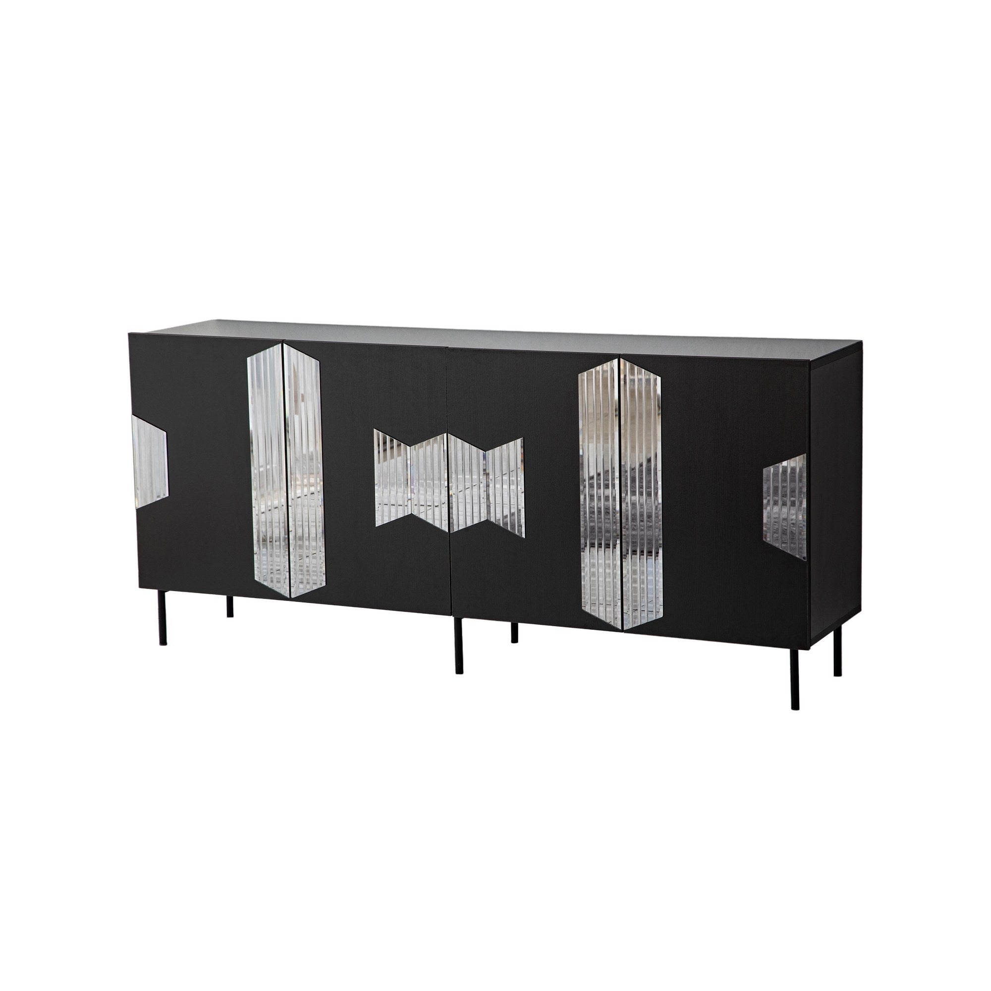 Aparador Elegante, Preta e Fumê, 180 x 80 x 40 cm | Painel de Partículas 100% Revestido em Melamina, 18 mm de Espessura | Design Moderno para Casa e Escritório