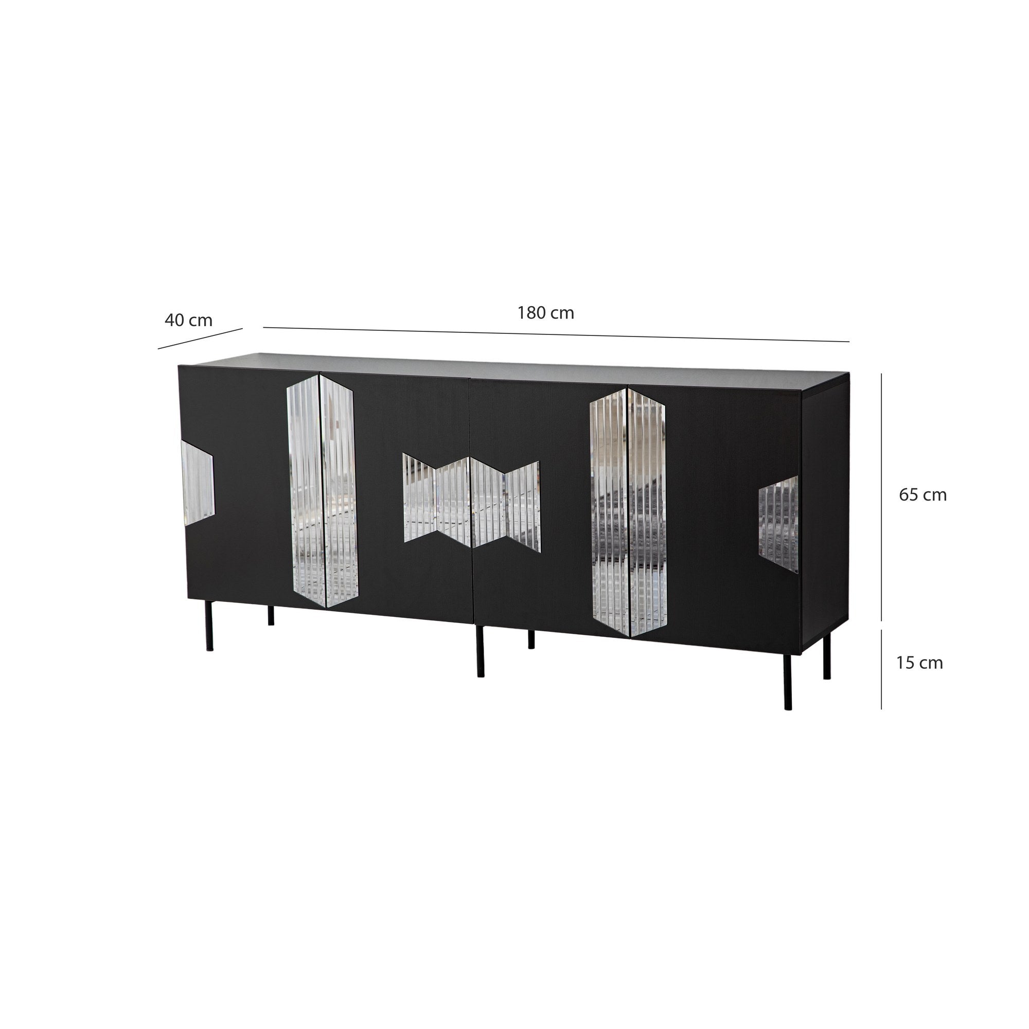 Aparador Elegante, Preta e Fumê, 180 x 80 x 40 cm | Painel de Partículas 100% Revestido em Melamina, 18 mm de Espessura | Design Moderno para Casa e Escritório