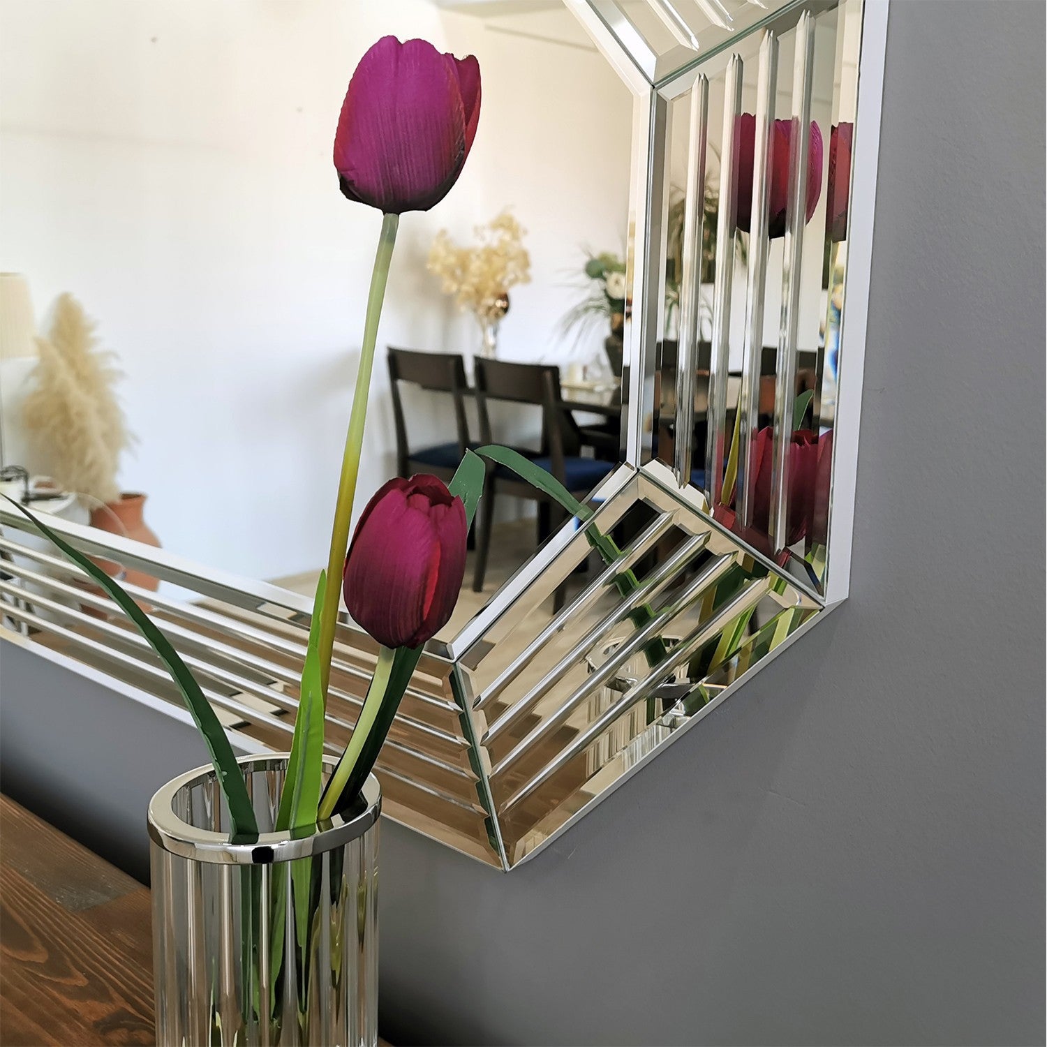 Espelho de parede prateado elegante, 100 cm x 60 cm x 2,2 cm | 100% MDF, montado, ajustável horizontal e verticalmente | Perfeito para hotéis e decoração moderna
