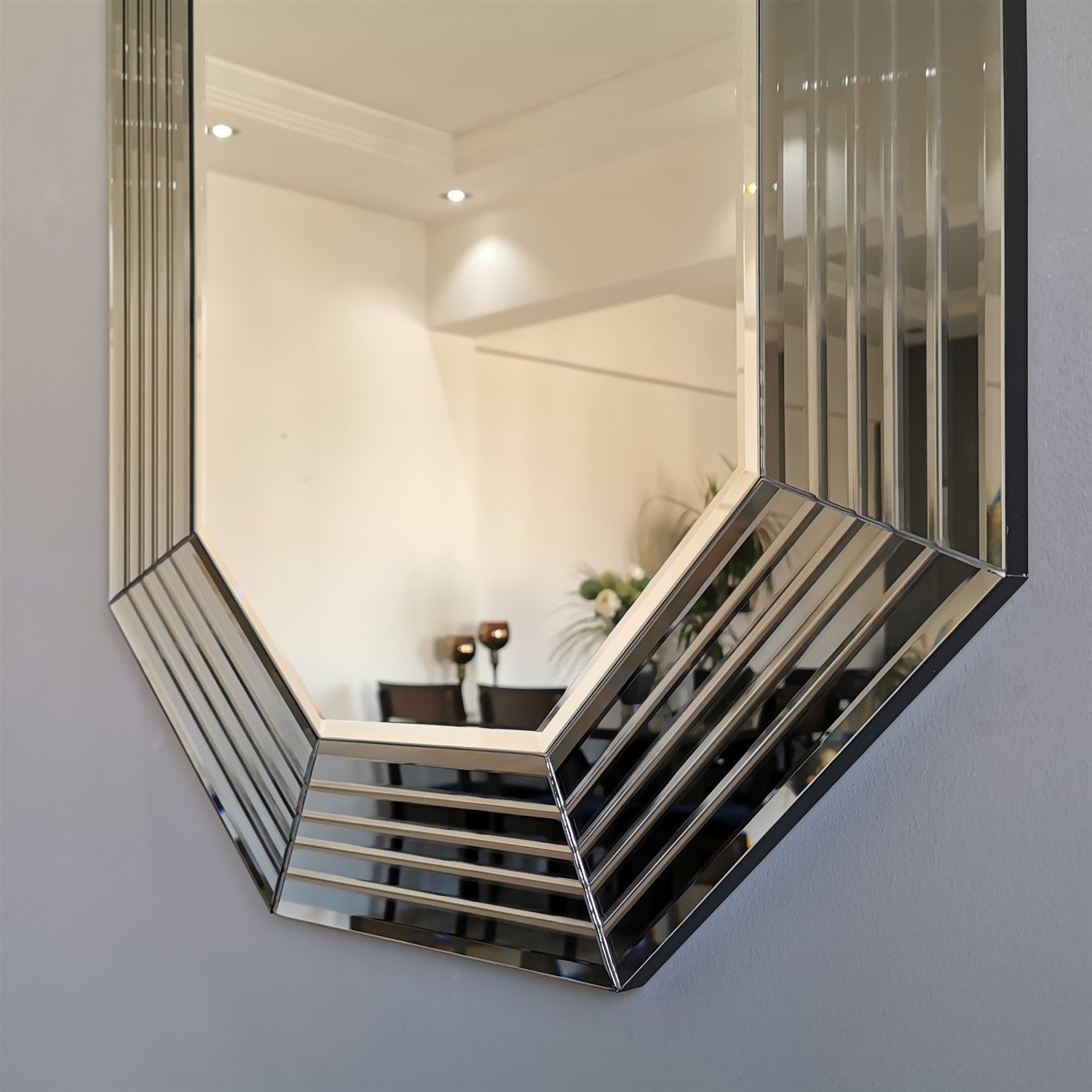 Espelho de parede prateado elegante, 60 x 100 cm | 100% MDF, ajustável horizontal e verticalmente | Perfeito para decoração de hotéis e residências modernas, montado