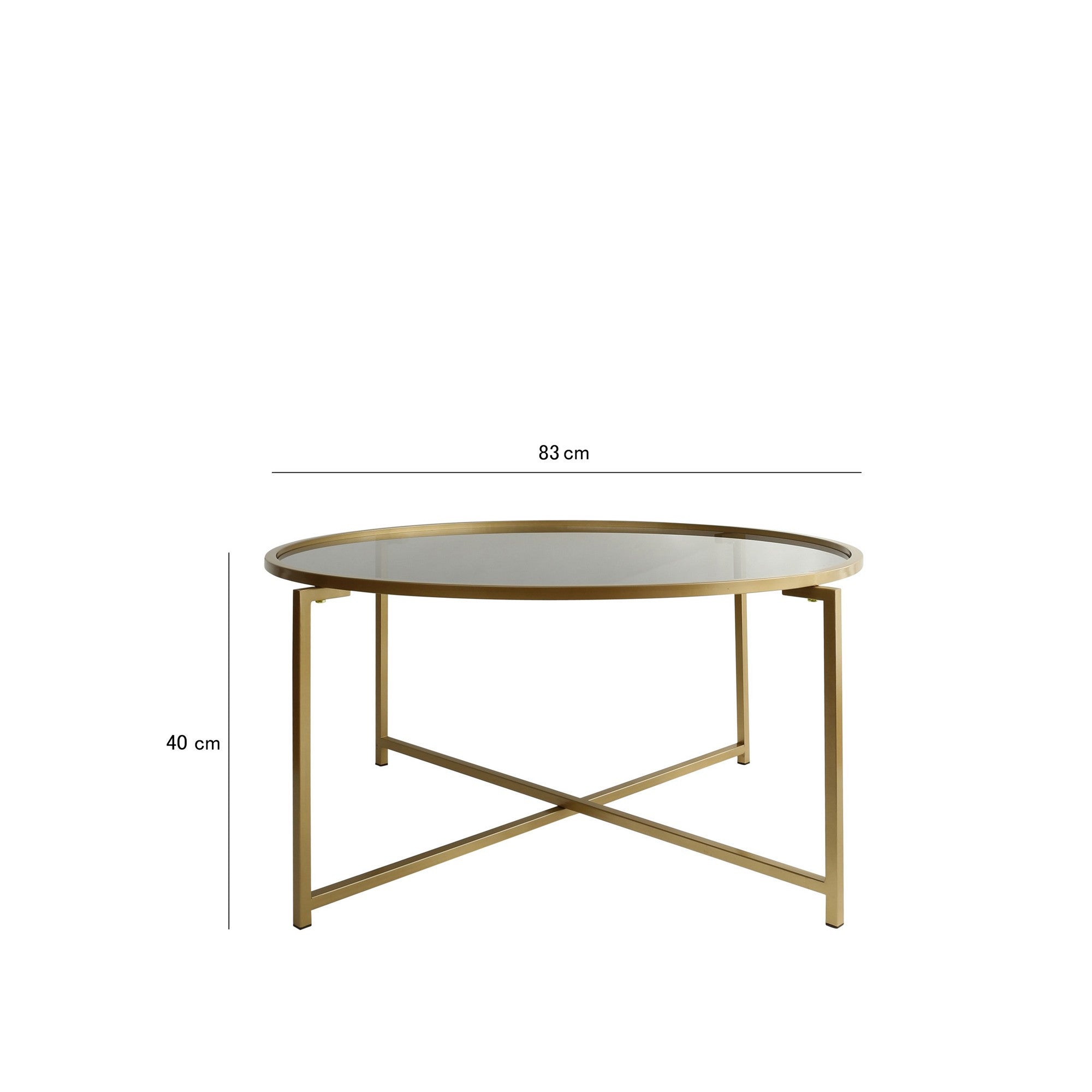 Mesa de Centro Moderna, 83 cm x 40 cm x 83 cm | Estrutura 100% em Vidro Temperado e Metal, Cores Dourado e Fumê | Design Glamouroso para Espaços de Convivência Elegantes