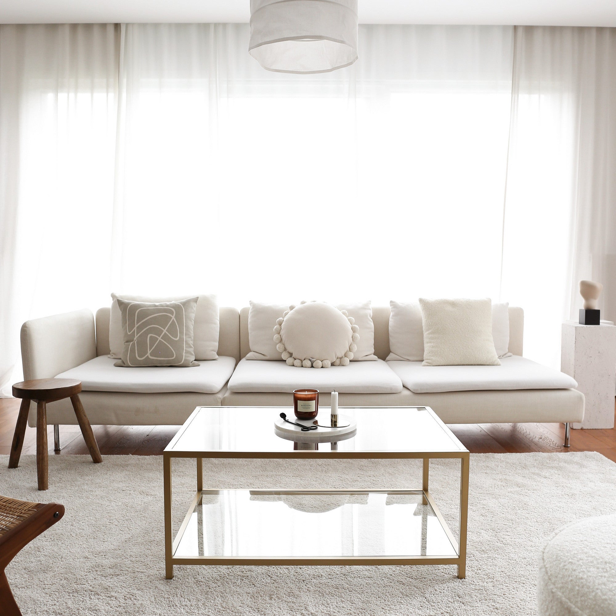 Mesa de Centro Moderna em Ouro, 90 x 60 x 40 cm | 100% Vidro Temperado (4 mm) e Estrutura em Metal | Design Glamouroso para Salas de Estar Elegantes