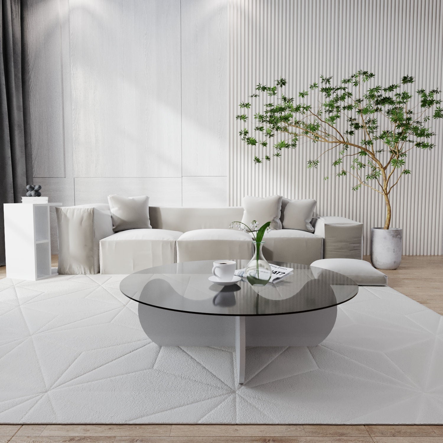 Mesa de Centro Branca Moderna, 90 x 90 x 30 cm | Tampo 100% Vidro Temperado, Estrutura 100% Melamina, 18 mm de Espessura | Design Elegante e Funcional para Qualquer Espaço
