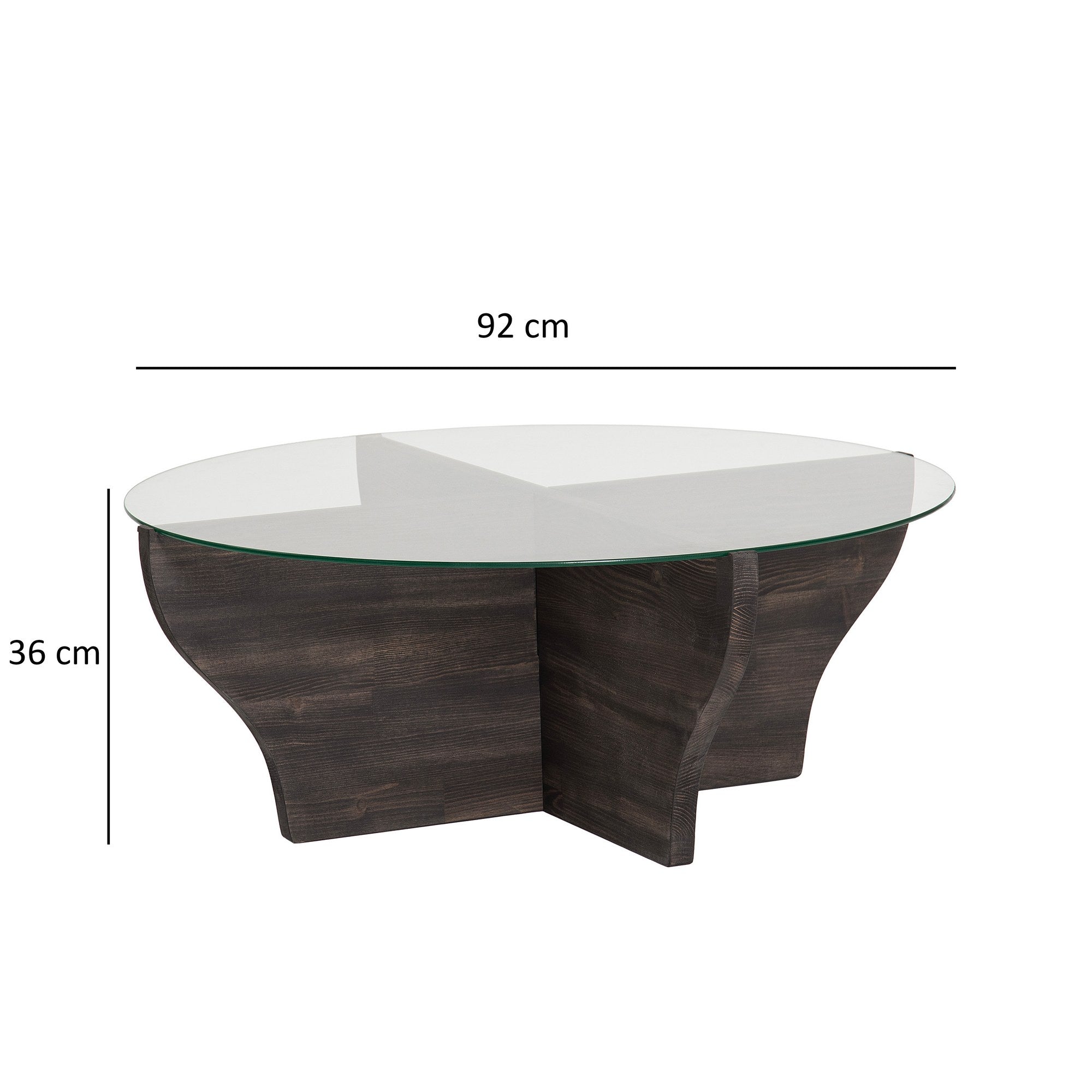 Mesa de Centro Elegante, 92 cm x 36 cm x 92 cm | Tampo 100% em Vidro Temperado e Estrutura em Madeira de Pinho Maciça | Design Elegante em Antracite para Espaços Modernos