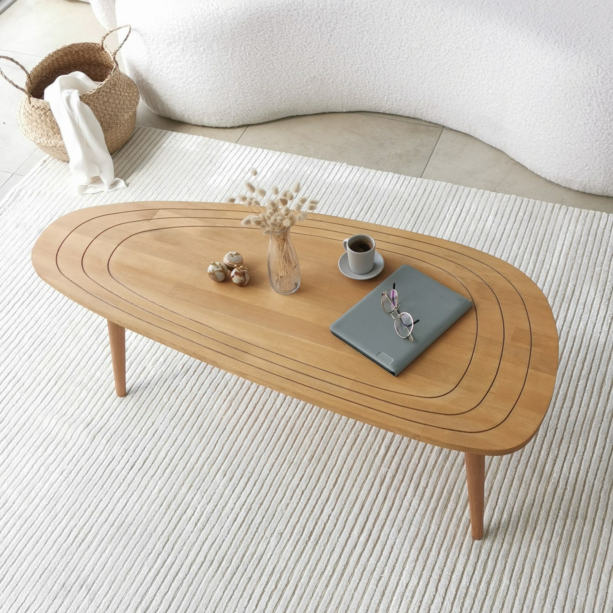 Mesa de Centro Elegante, Cor Teca, 115 x 38 x 50 cm | 100% Madeira de Pinho e Faia de Alta Qualidade | Perfeita para Salas de Estar Modernas e Espaços Aconchegantes