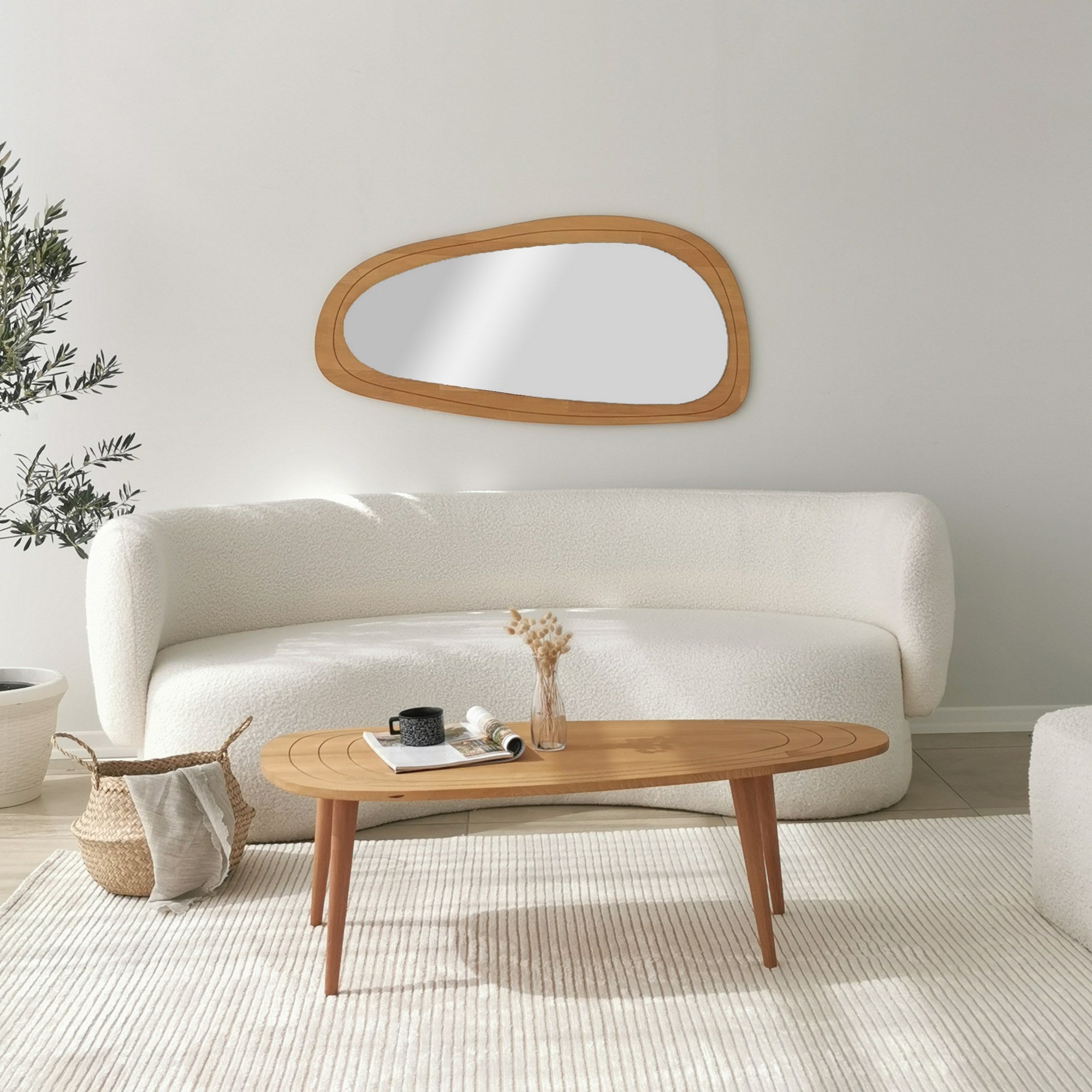 Mesa de Centro Elegante, Cor Teca, 115 x 38 x 50 cm | 100% Madeira de Pinho e Faia de Alta Qualidade | Perfeita para Salas de Estar Modernas e Espaços Aconchegantes
