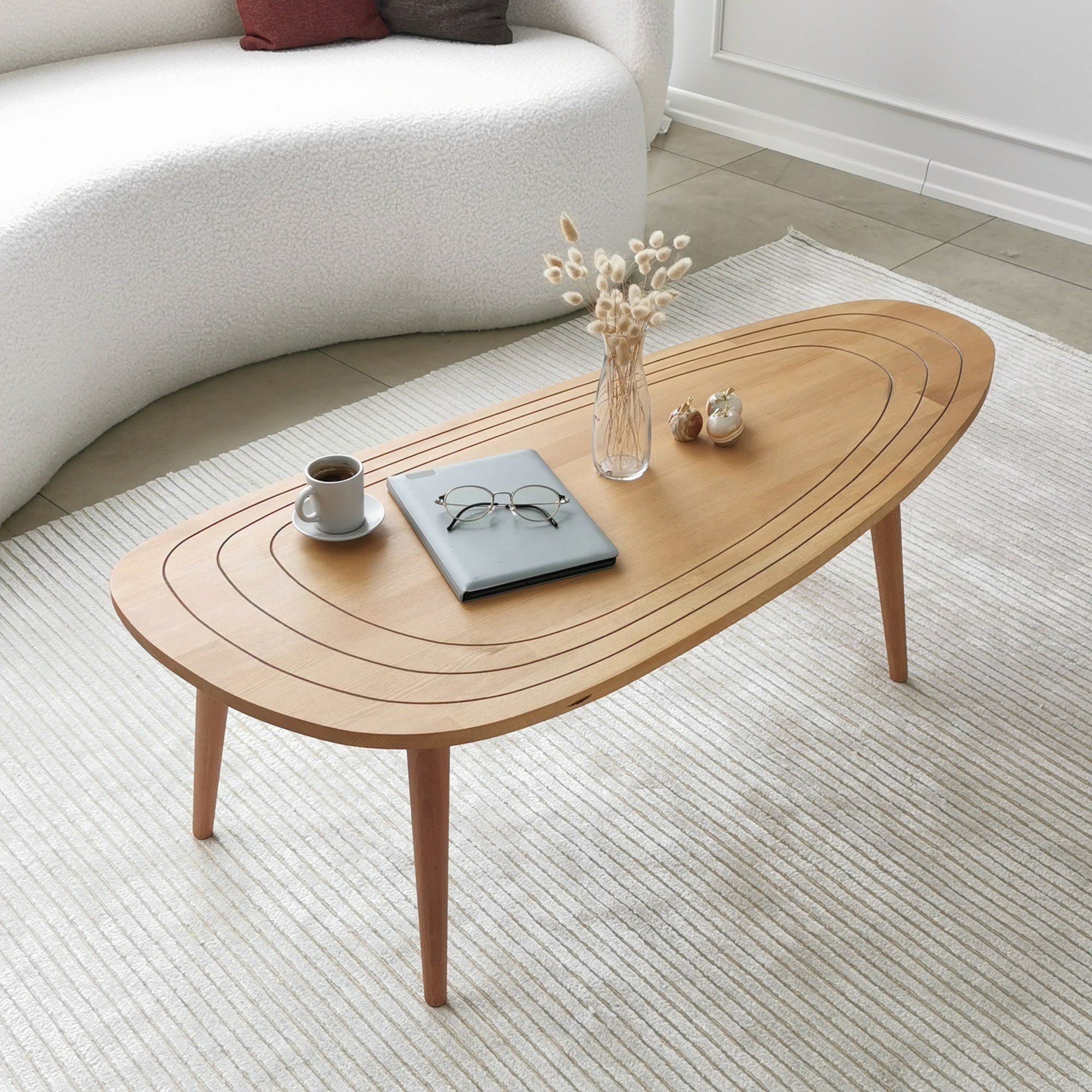 Mesa de Centro Elegante, Cor Teca, 115 x 38 x 50 cm | 100% Madeira de Pinho e Faia de Alta Qualidade | Perfeita para Salas de Estar Modernas e Espaços Aconchegantes