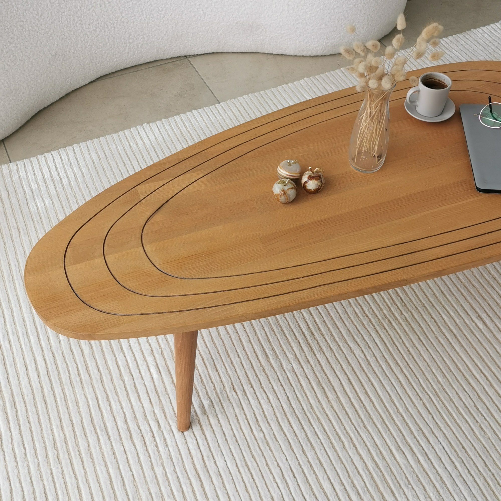 Mesa de Centro Elegante, Cor Teca, 115 x 38 x 50 cm | 100% Madeira de Pinho e Faia de Alta Qualidade | Perfeita para Salas de Estar Modernas e Espaços Aconchegantes