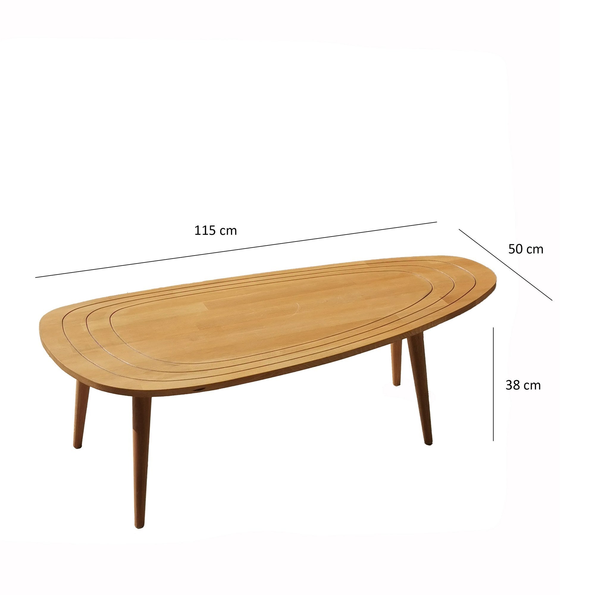 Mesa de Centro Elegante, Cor Teca, 115 x 38 x 50 cm | 100% Madeira de Pinho e Faia de Alta Qualidade | Perfeita para Salas de Estar Modernas e Espaços Aconchegantes