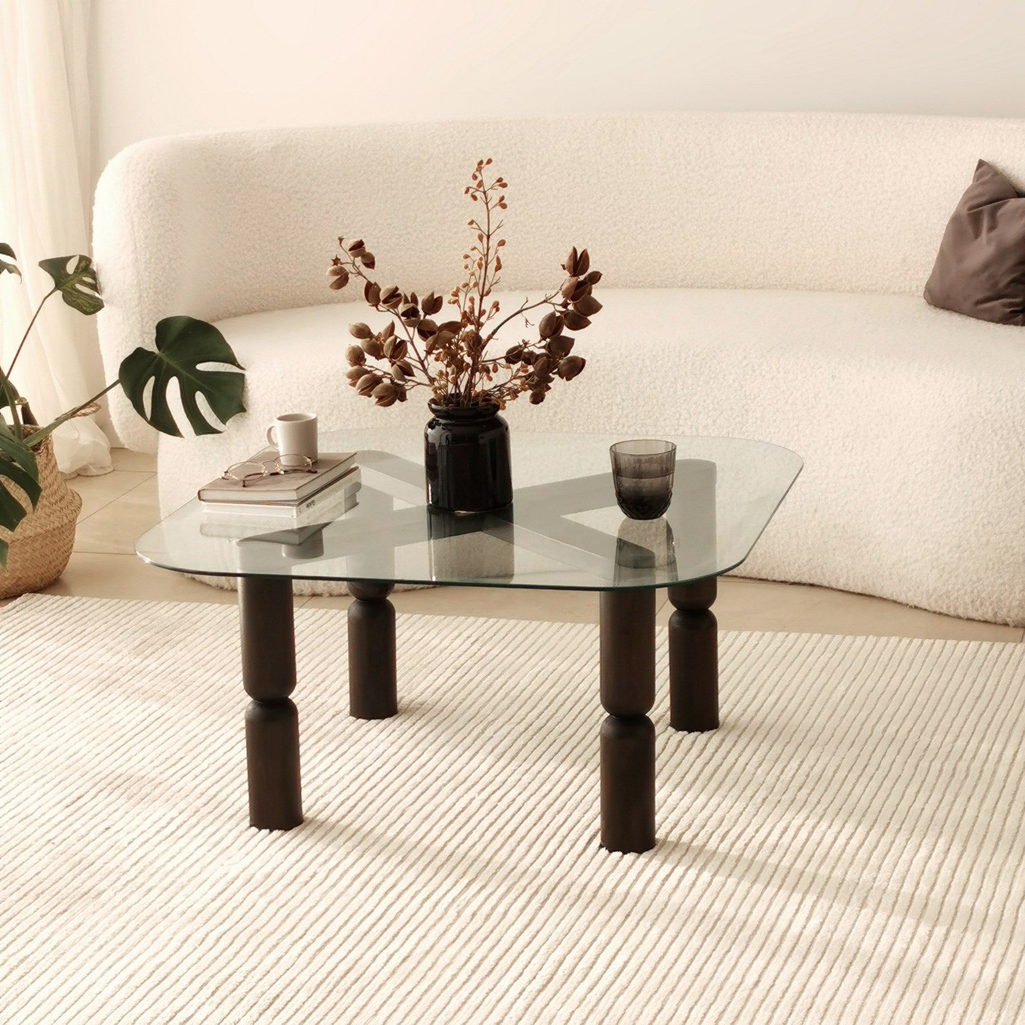 Mesa de Centro Elegante, 80 cm x 40 cm x 80 cm, Antracite | Tampo 100% Vidro Temperado, Estrutura 100% Madeira de Faia | Design Moderno para Sala de Estar e Lounge