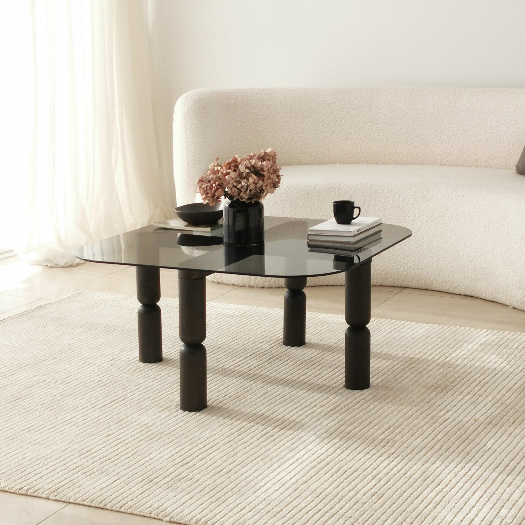 Mesa de centro elegante, 80 cm x 40 cm x 80 cm | Estrutura 100% em vidro temperado e madeira de faia | Cores elegantes em antracite e fumê, perfeita para ambientes modernos