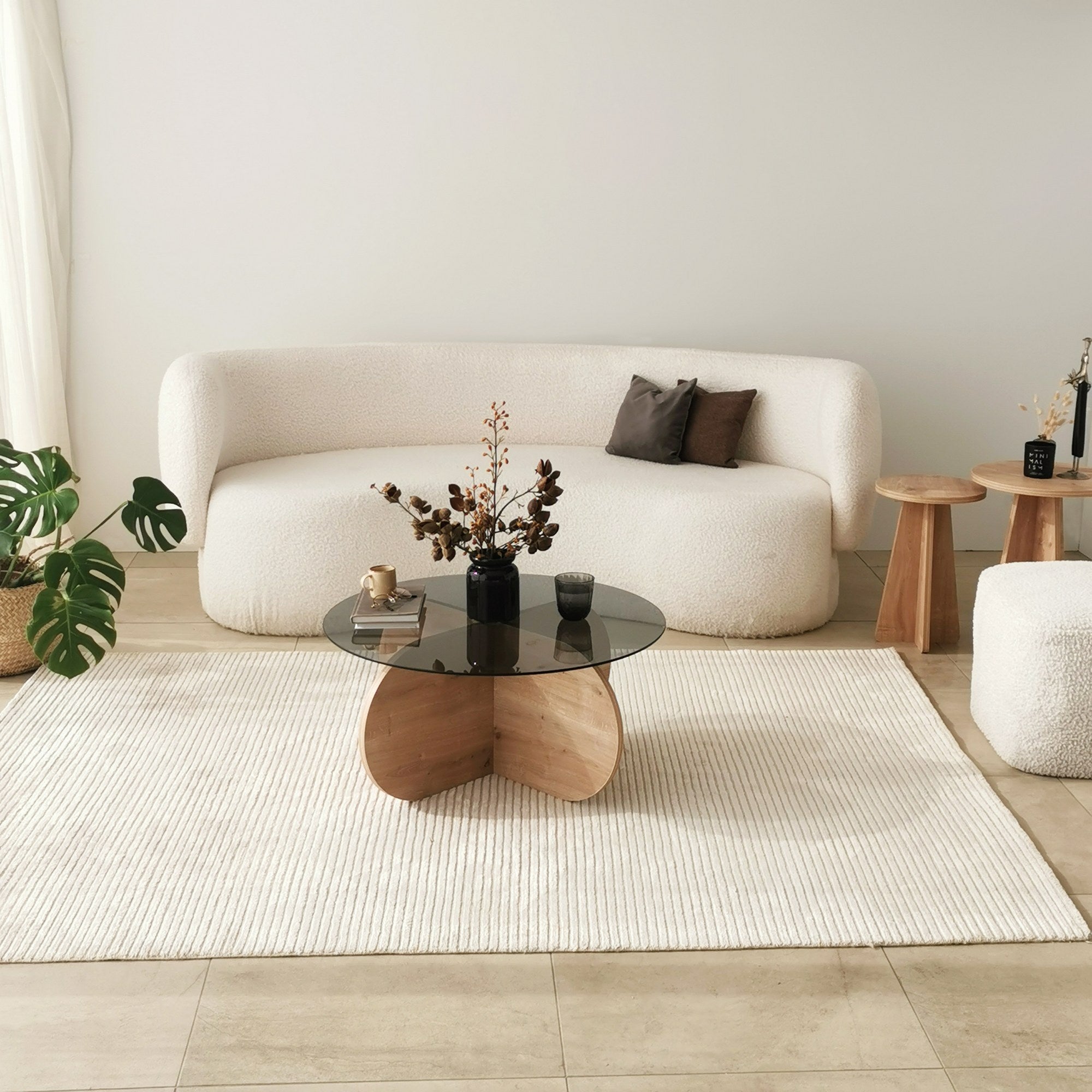 Mesa de Centro Elegante, 75 x 35 x 75 cm | 100% Vidro Temperado e Aglomerado Revestido em Melamina | Cores Carvalho e Fumê | Design Moderno para Sala de Estar e Escritório