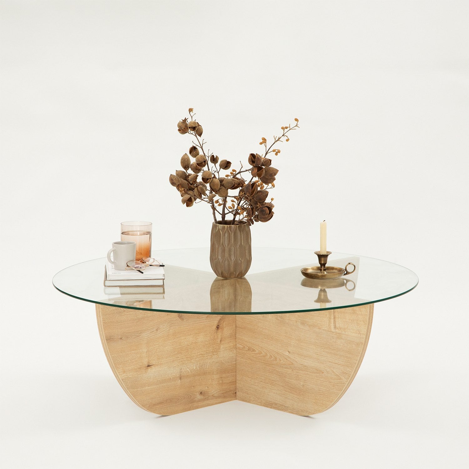 Mesa de Centro em Carvalho Safira, 90 x 30 x 90 cm | Tampo 100% em Vidro Temperado, Estrutura com Revestimento em Melamina de 18 mm | Elegante e Durável para Espaços Modernos