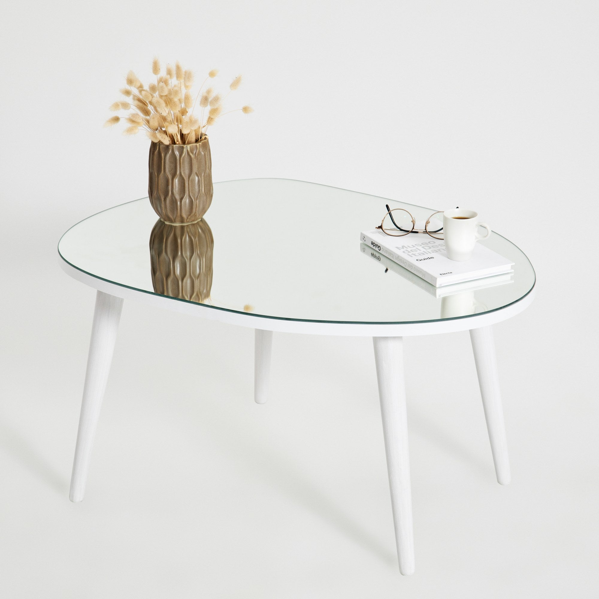 Mesa de Centro Branca Elegante, 75 x 55 x 38 cm | Tampo 100% Vidro Temperado, Estrutura 100% Aglomerado Revestido em Melamina, 18 mm de Espessura | Design Moderno para Sala de Estar