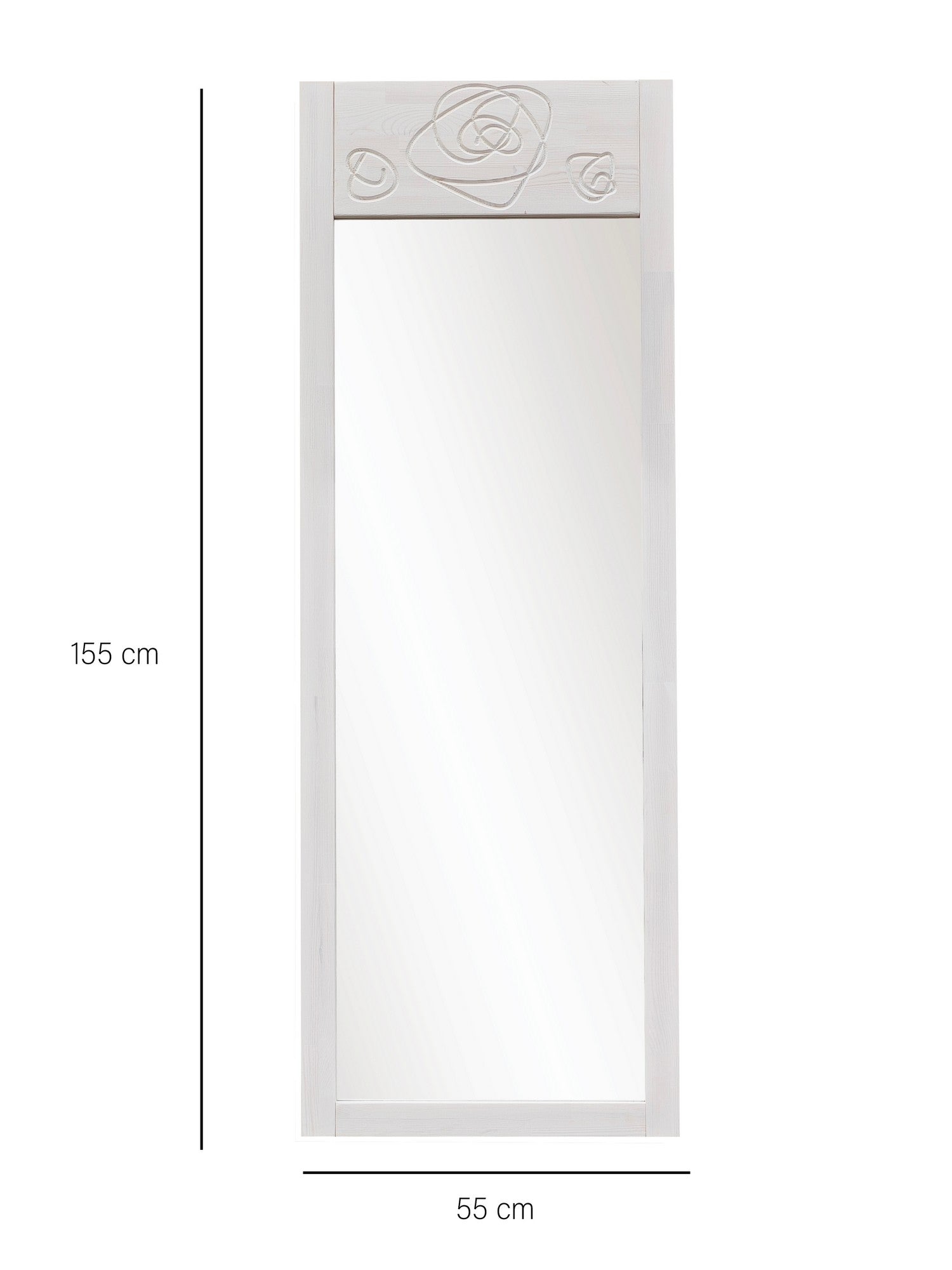 Espelho Cheval Elegante, 55 cm x 155 cm, 100% madeira maciça de pinho, espelho Flotal-E ecológico, acabamento branco | Perfeito para quartos e closets