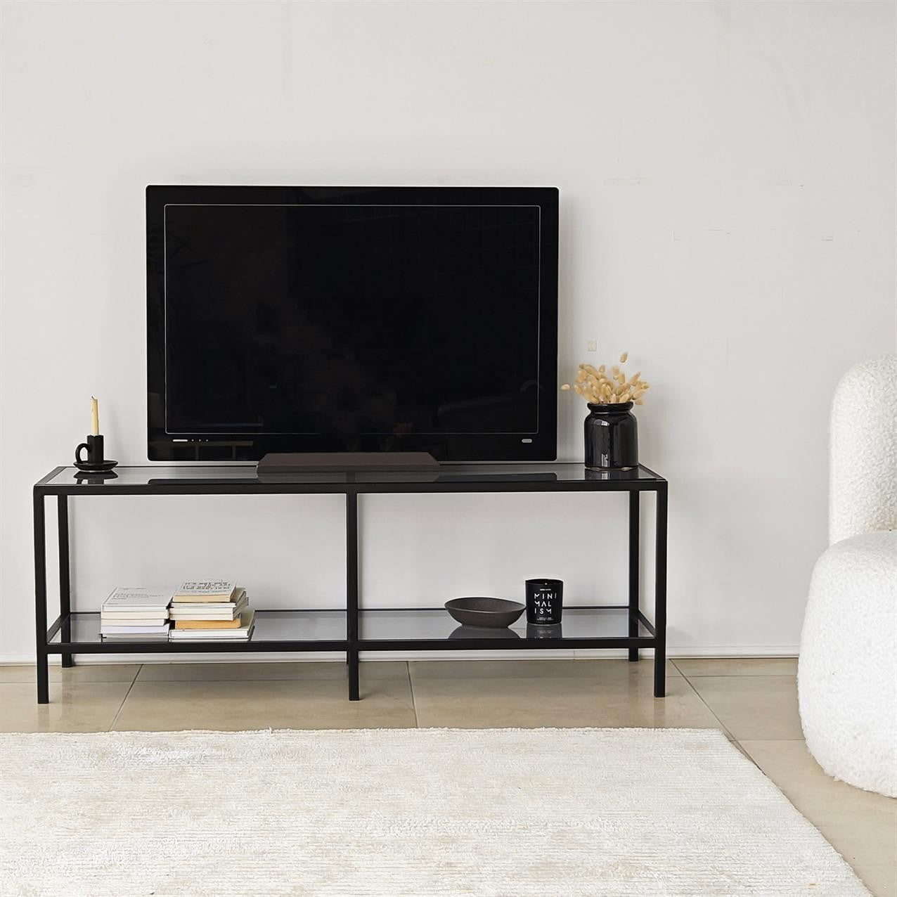 Móvel de TV estiloso, 130 cm, cinza escuro e preto | 100% vidro temperado e estrutura de metal | Desmontado para fácil montagem | Perfeito para salas de estar modernas