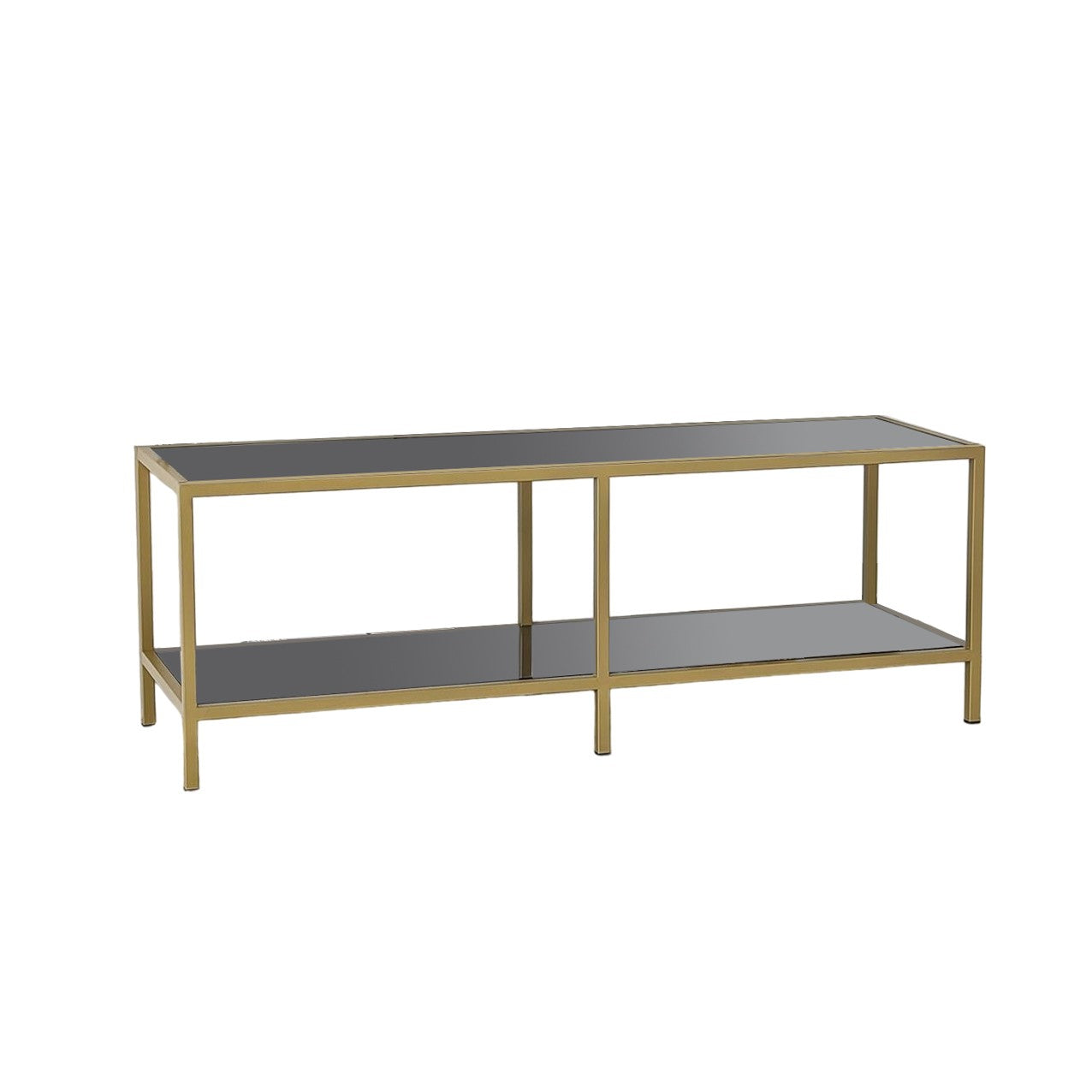 Móvel de TV elegante com estrutura de vidro temperado 100% e metal, cinza escuro e dourado, 130 x 45 x 40 cm | Design moderno, desmontável para fácil montagem