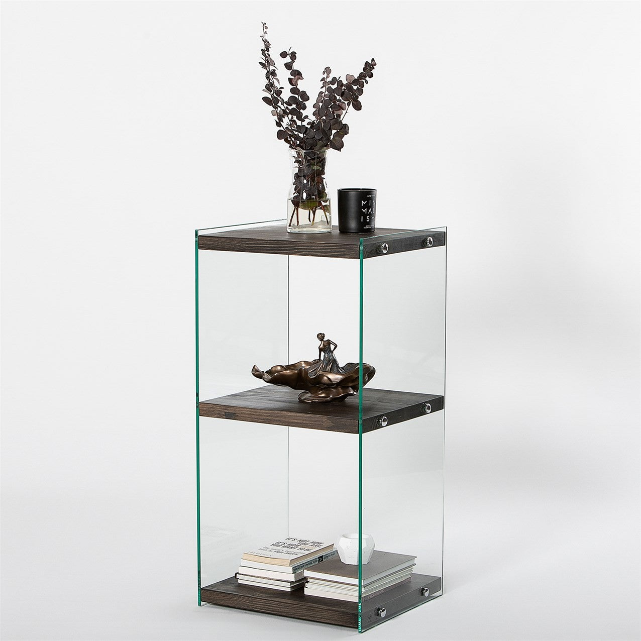 Estante elegante em antracite, 40 x 80 x 35 cm | Estrutura 100% madeira maciça e 100% vidro temperado | Desmontada para fácil montagem, perfeita para espaços modernos