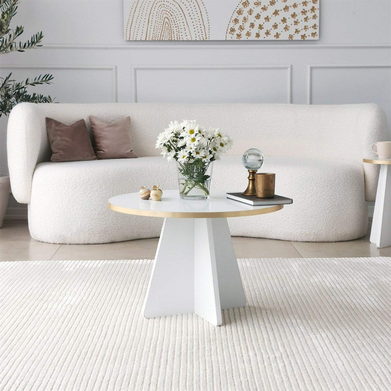 Mesa de Centro Elegante em Dourado e Branco, 60 x 40 x 60 cm | Aglomerado 100% Melamina, 18 mm de Espessura, Bordas em PVC | Design Elegante e Funcional para Espaços Modernos