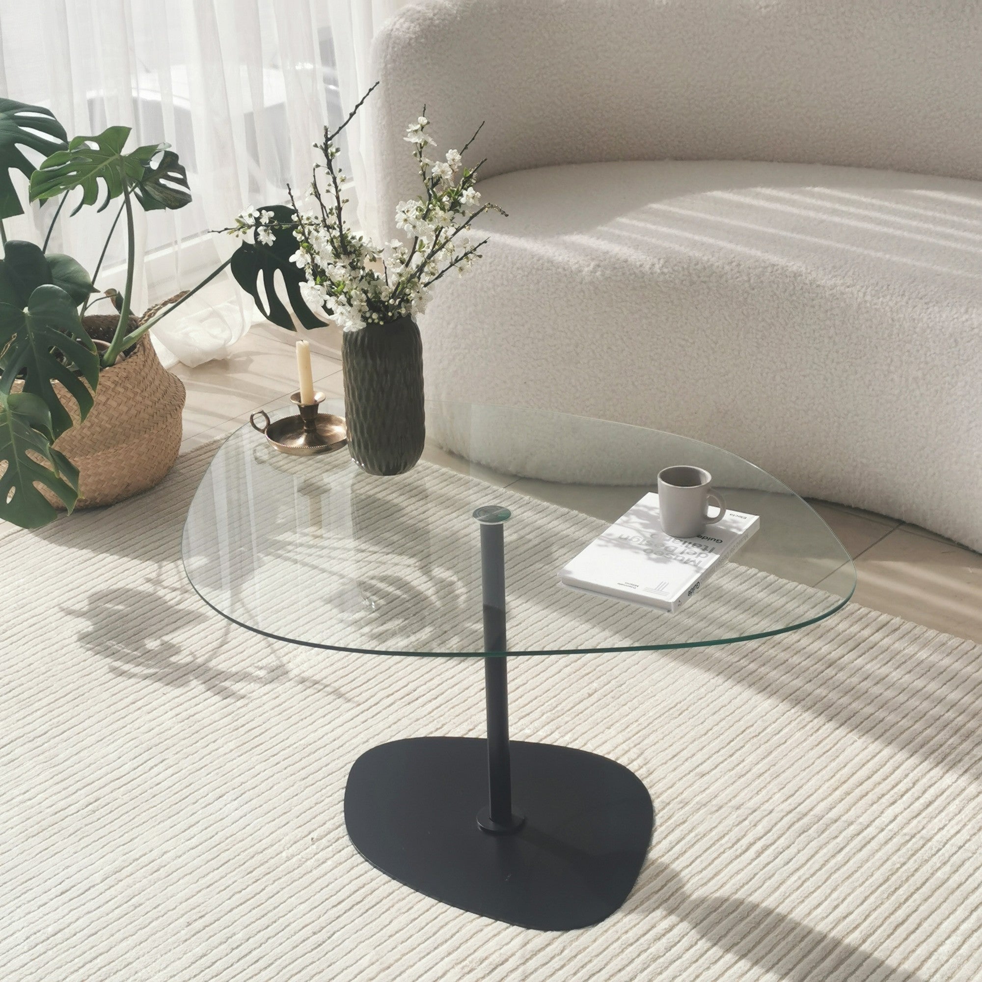 Mesa de Centro Elegante com Tampo de Vidro Temperado, 85 x 67 x 40 cm | Pernas de Metal, Desmontada | Design Elegante Transparente e Preto para Espaços Modernos