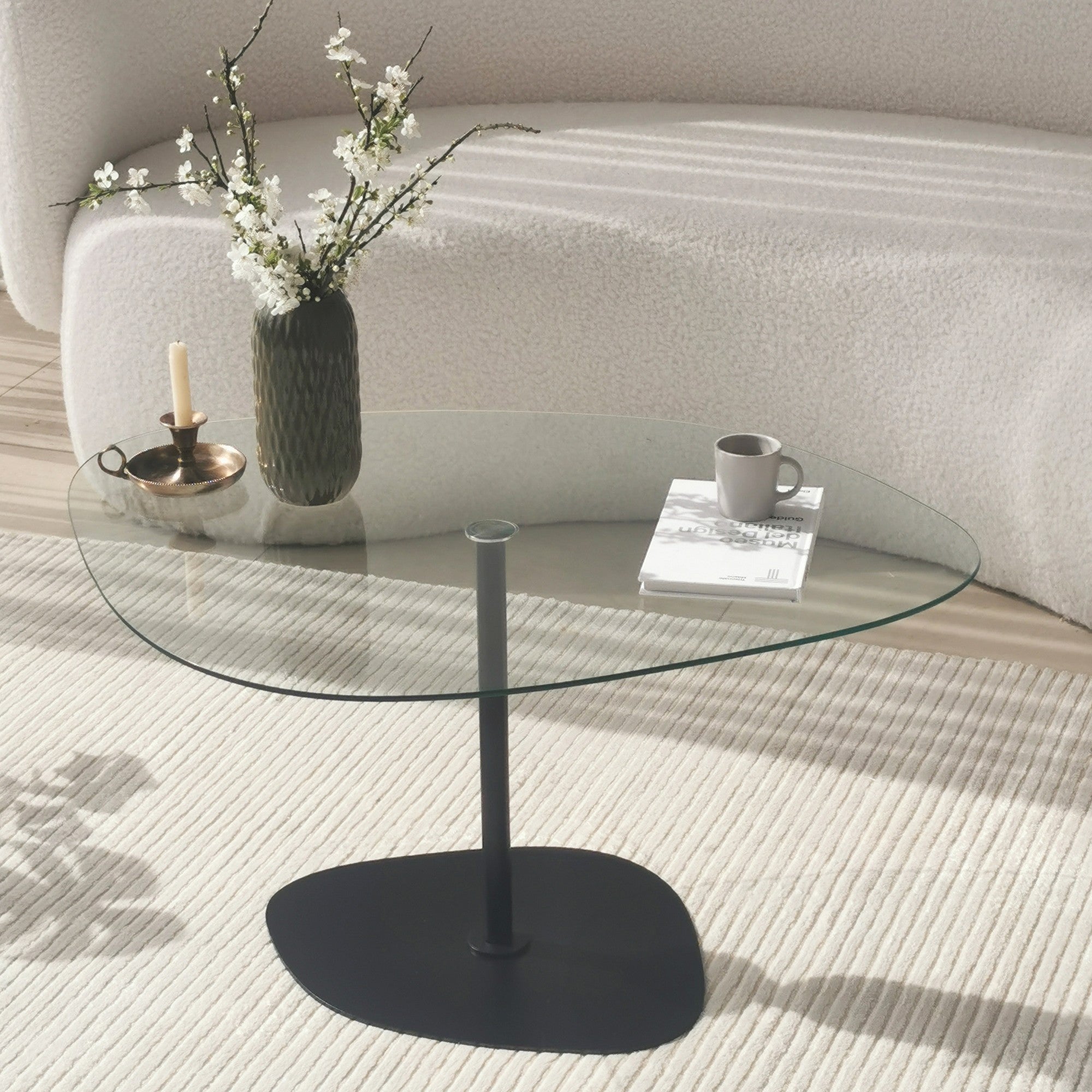 Mesa de Centro Elegante com Tampo de Vidro Temperado, 85 x 67 x 40 cm | Pernas de Metal, Desmontada | Design Elegante Transparente e Preto para Espaços Modernos