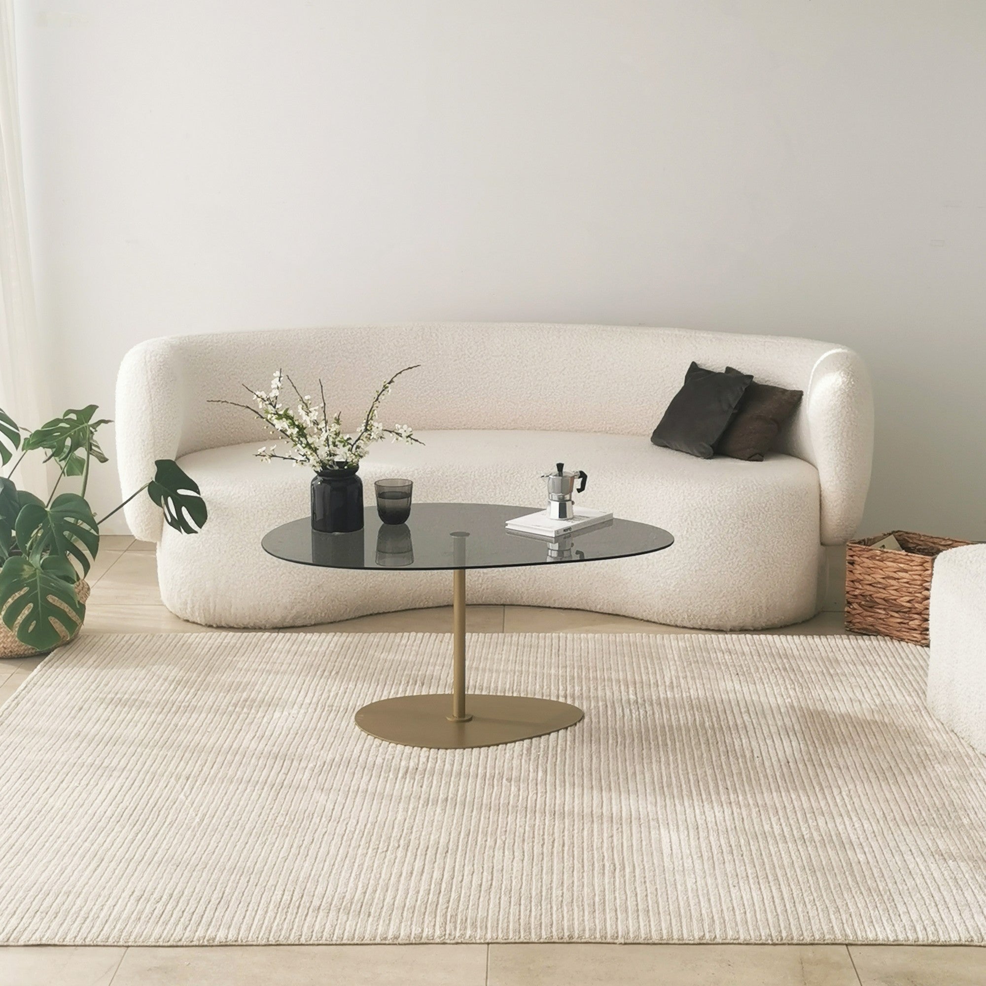 Mesa de Centro Elegante com Tampo de Vidro Temperado, Cinza Escuro e Dourado, 90 x 60 x 40 cm | Pernas de Metal Resistente, Desmontável para Fácil Montagem | Elegância Moderna