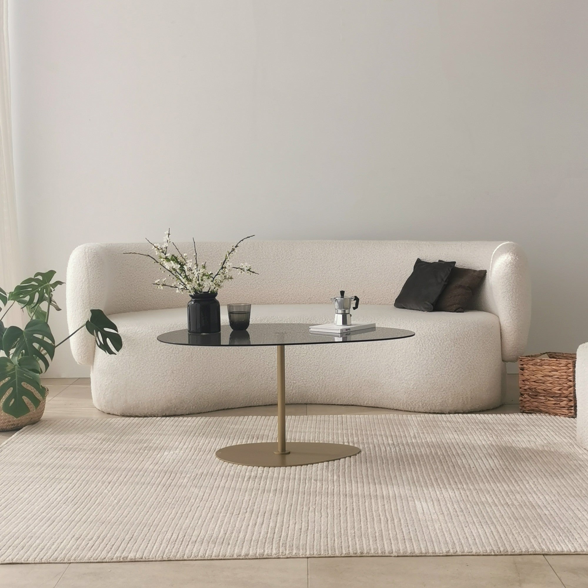 Mesa de Centro Elegante com Tampo de Vidro Temperado, Cinza Escuro e Dourado, 90 x 60 x 40 cm | Pernas de Metal Resistente, Desmontável para Fácil Montagem | Elegância Moderna