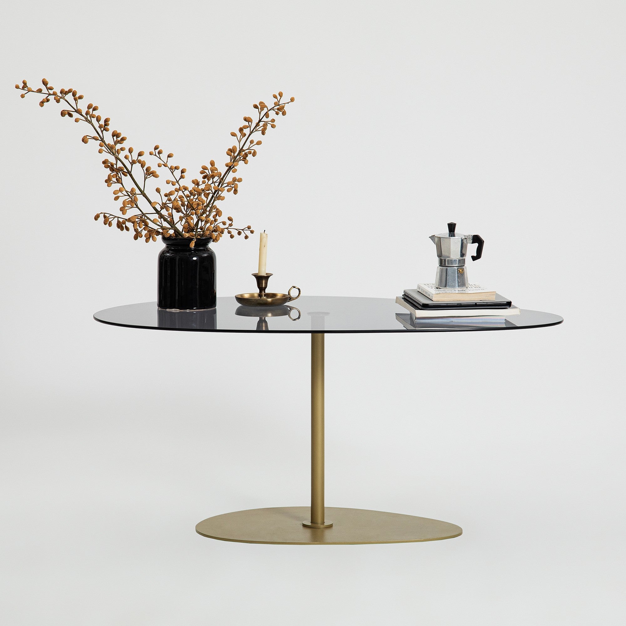 Mesa de Centro Elegante com Tampo de Vidro Temperado, Cinza Escuro e Dourado, 90 x 60 x 40 cm | Pernas de Metal Resistente, Desmontável para Fácil Montagem | Elegância Moderna