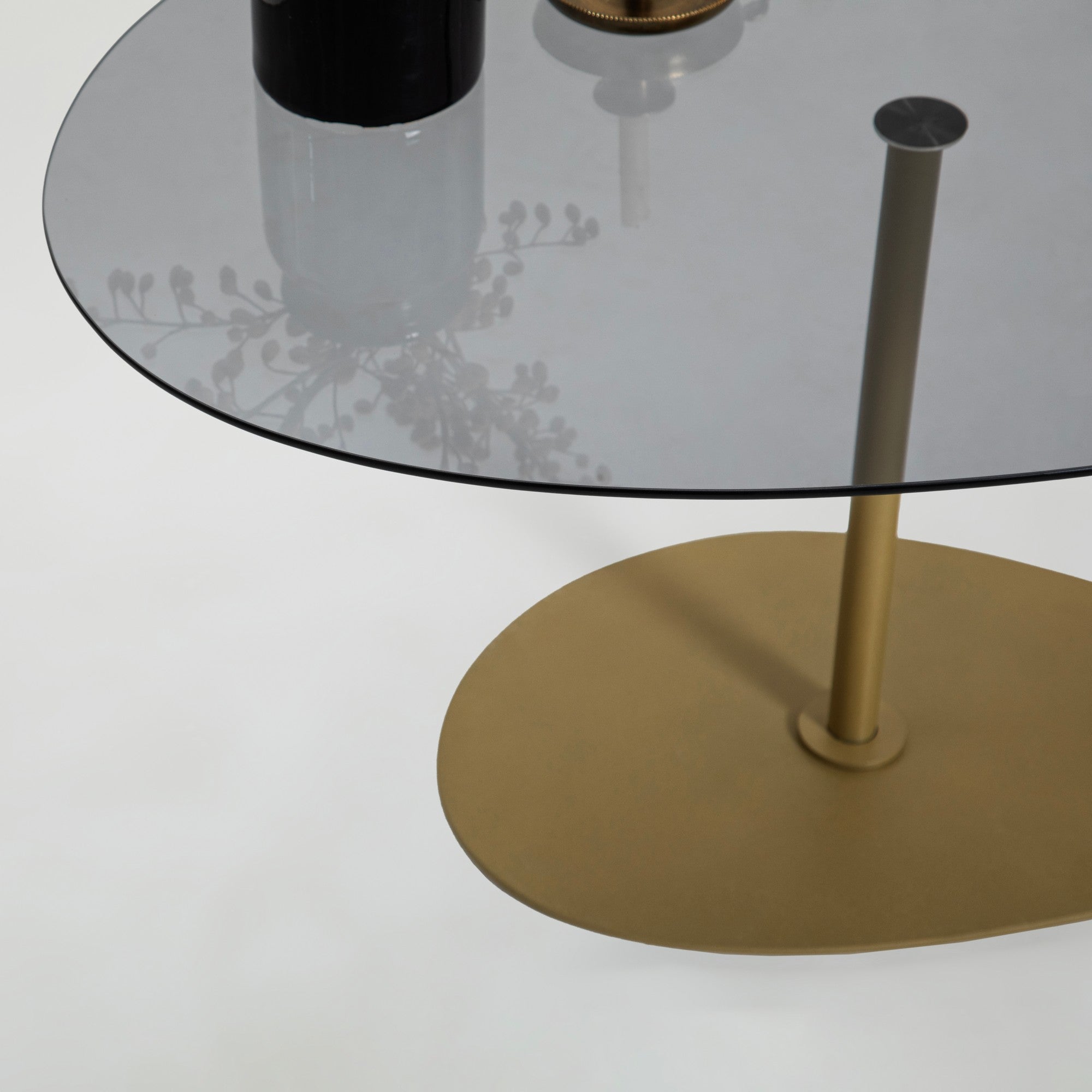 Mesa de Centro Elegante com Tampo de Vidro Temperado, Cinza Escuro e Dourado, 90 x 60 x 40 cm | Pernas de Metal Resistente, Desmontável para Fácil Montagem | Elegância Moderna