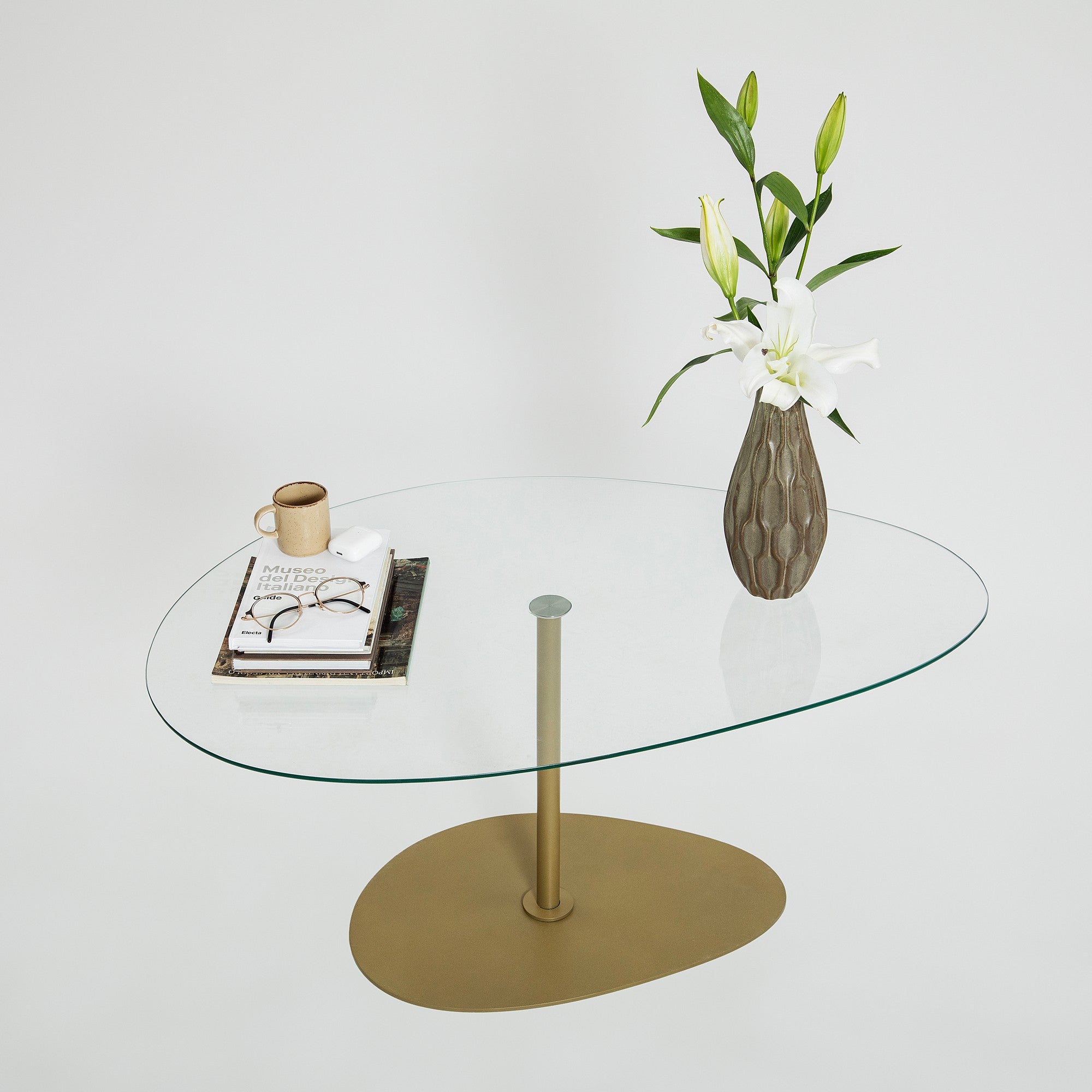 Mesa de centro elegante com tampo de vidro temperado, 90 x 60 x 40 cm | Design elegante transparente e dourado | Pernas de metal resistentes | Fácil montagem necessária