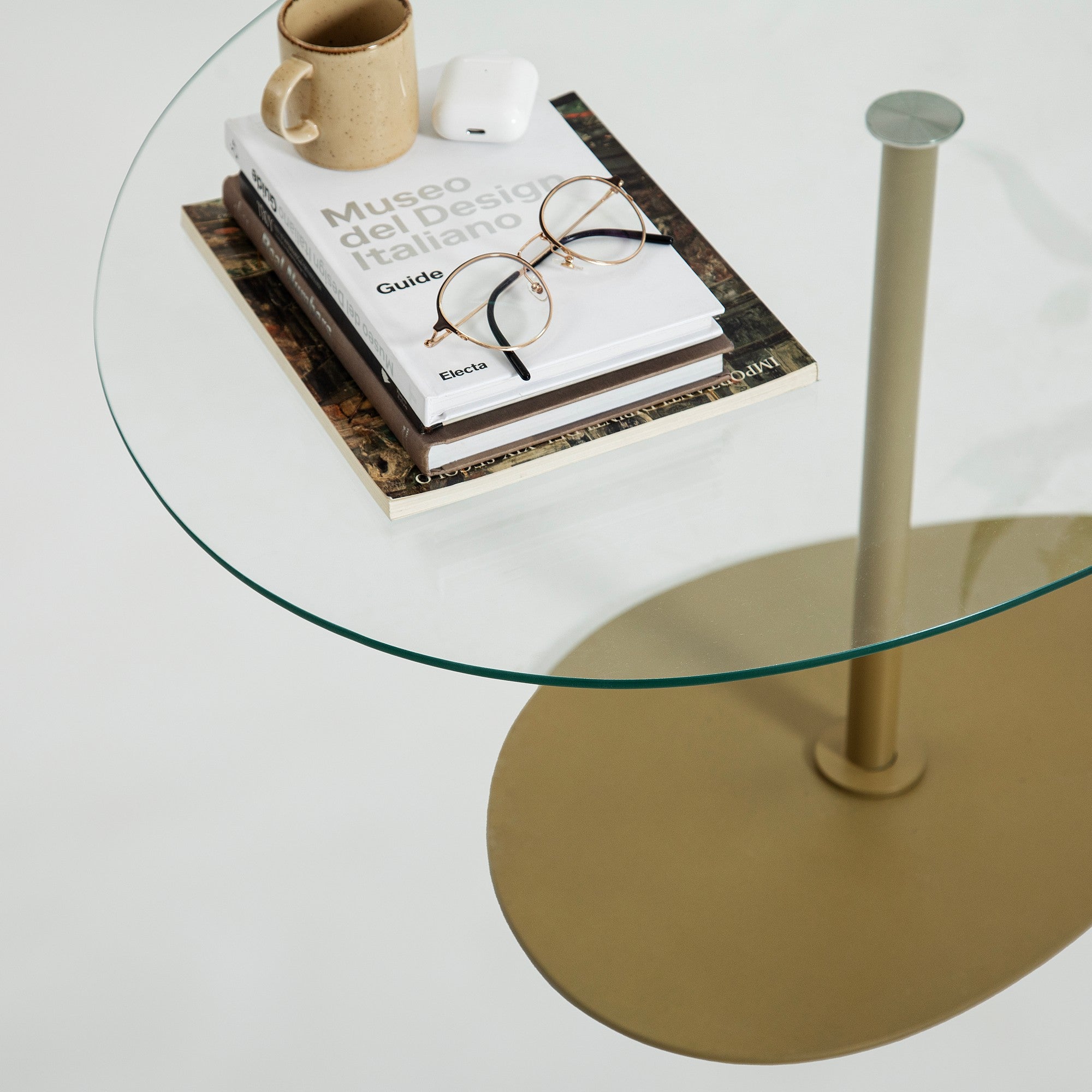 Mesa de centro elegante com tampo de vidro temperado, 90 x 60 x 40 cm | Design elegante transparente e dourado | Pernas de metal resistentes | Fácil montagem necessária