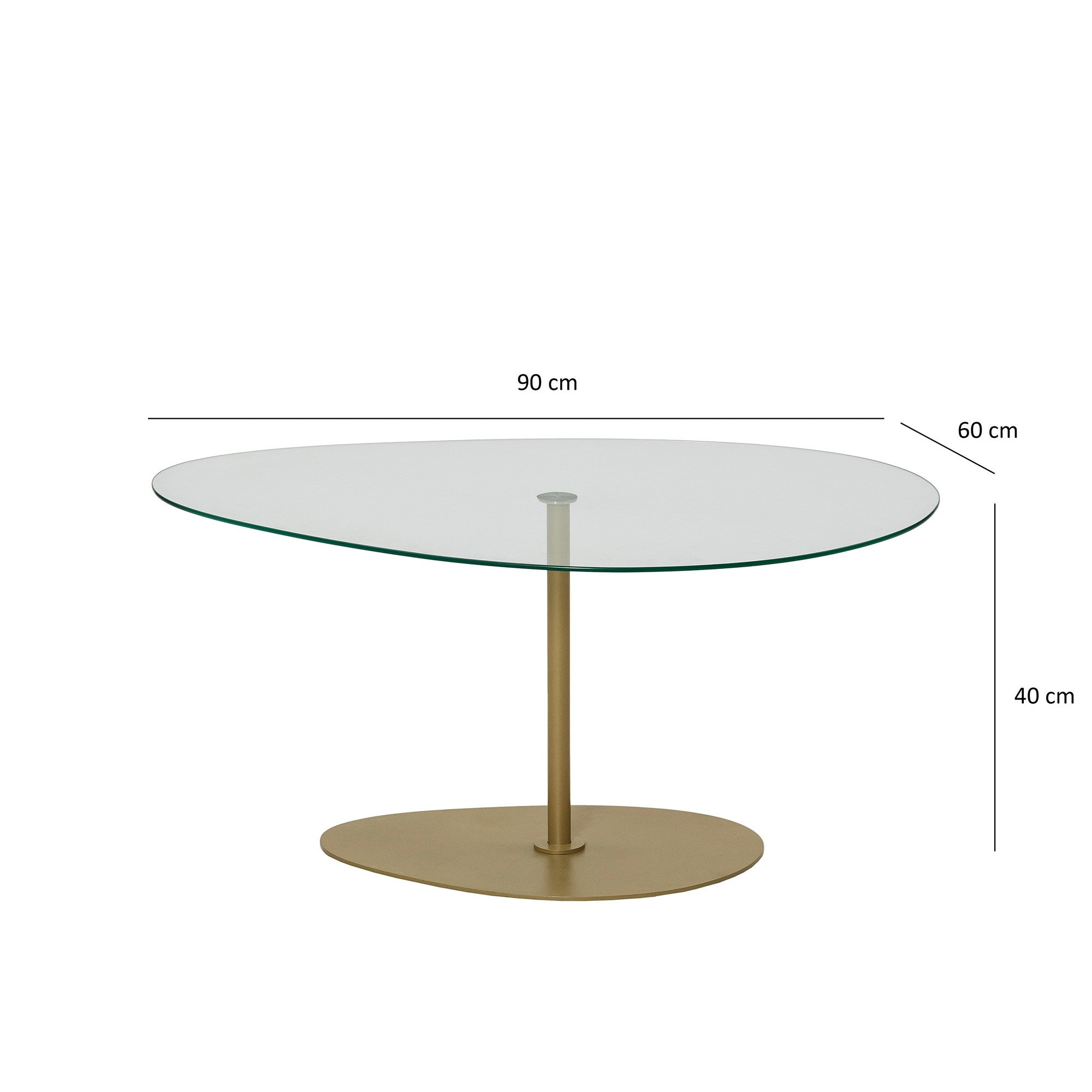 Mesa de centro elegante com tampo de vidro temperado, 90 x 60 x 40 cm | Design elegante transparente e dourado | Pernas de metal resistentes | Fácil montagem necessária