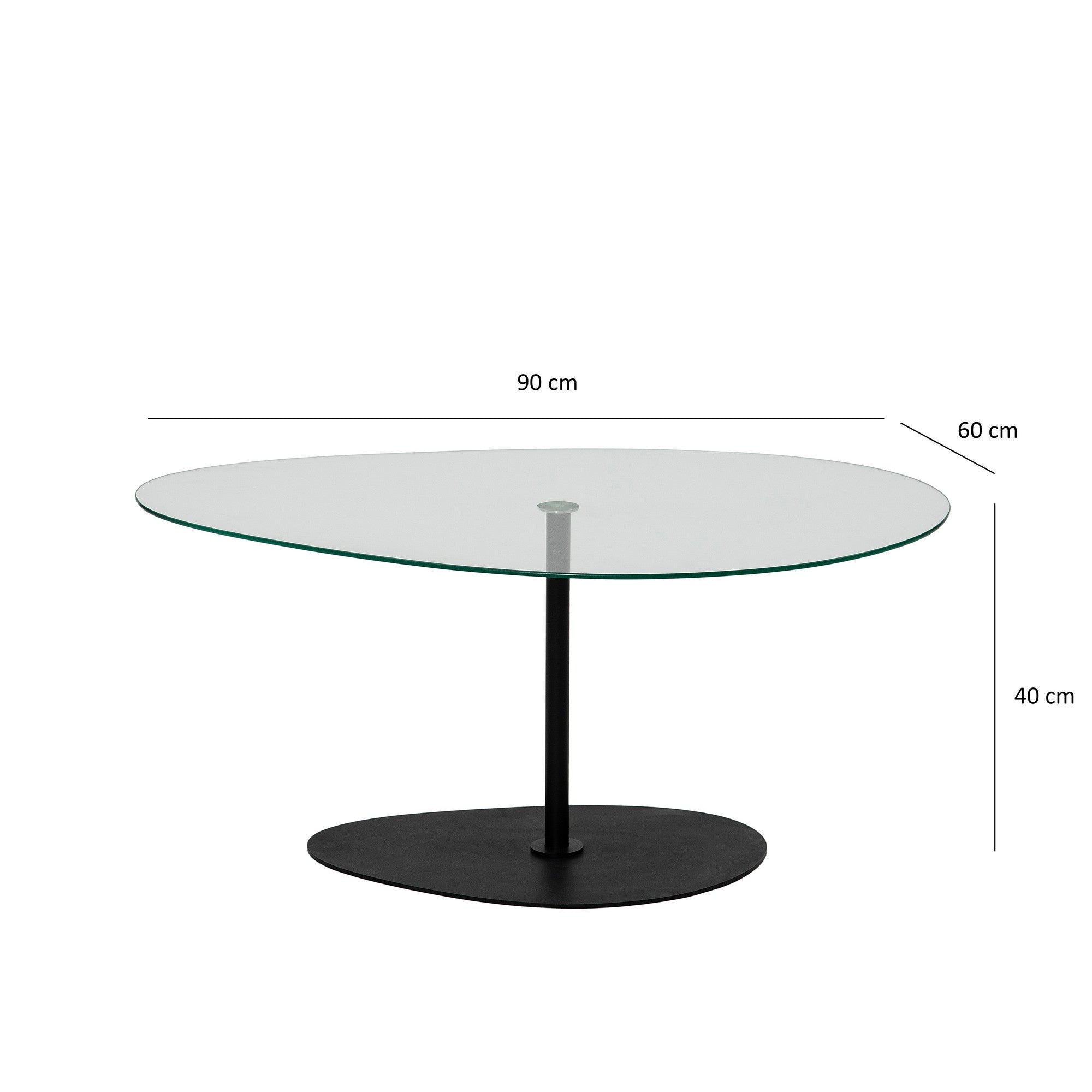 Mesa de Centro Elegante com Tampo de Vidro Temperado, 90 x 60 x 40 cm | Pernas de Metal, Desmontada | Design Elegante Transparente e Preto para Espaços Modernos