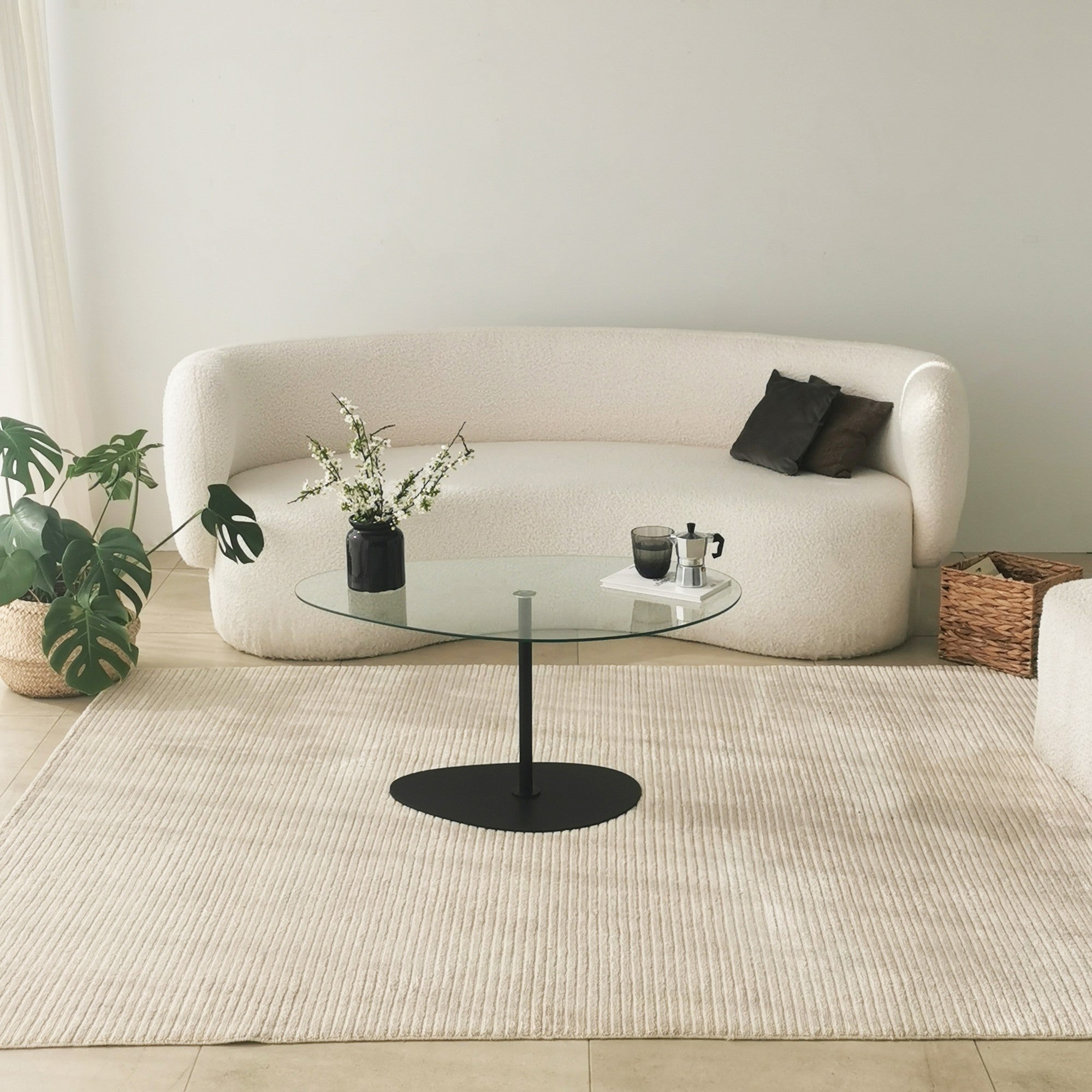 Mesa de Centro Elegante com Tampo de Vidro Temperado, 90 x 60 x 40 cm | Pernas de Metal, Desmontada | Design Elegante Transparente e Preto para Espaços Modernos