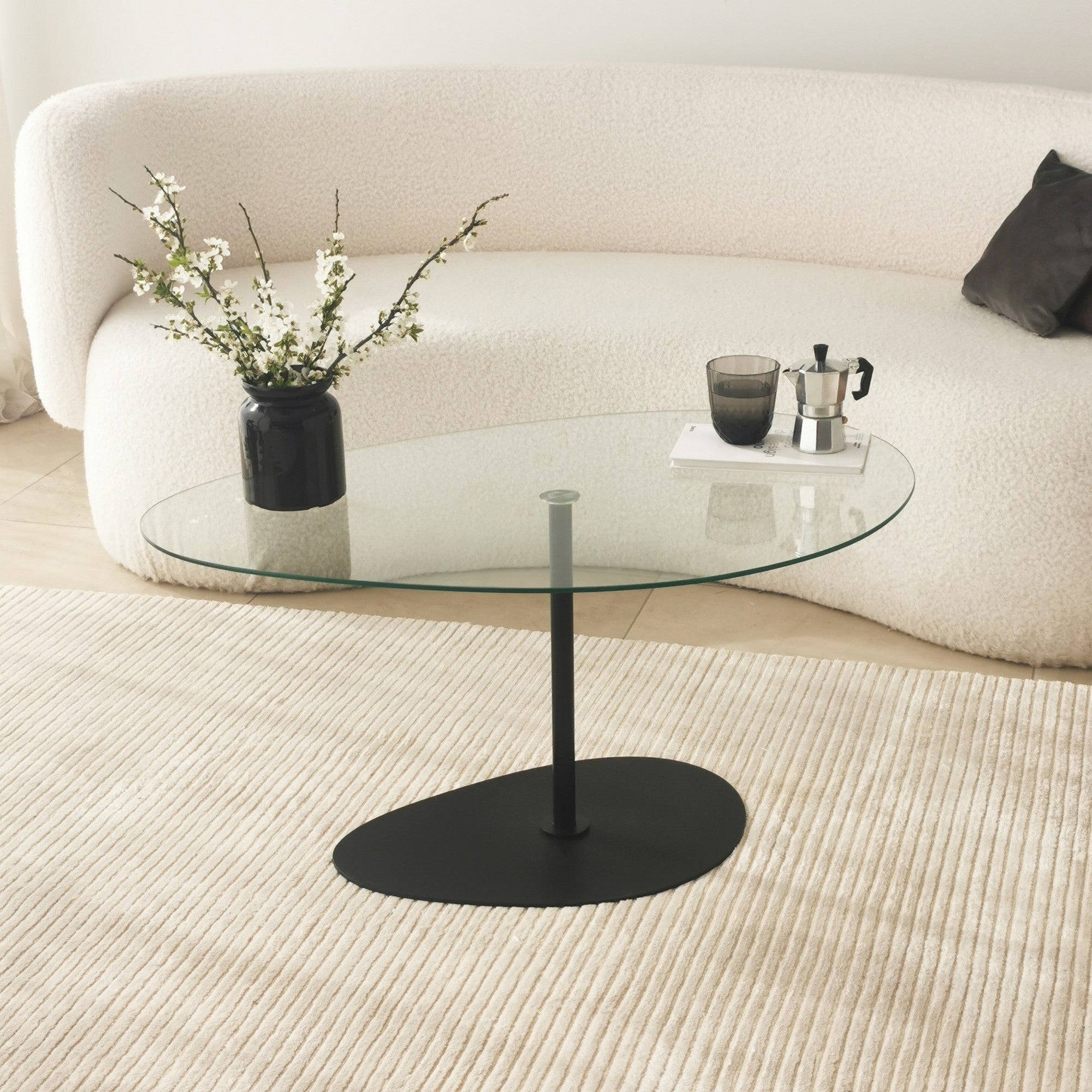 Mesa de Centro Elegante com Tampo de Vidro Temperado, 90 x 60 x 40 cm | Pernas de Metal, Desmontada | Design Elegante Transparente e Preto para Espaços Modernos