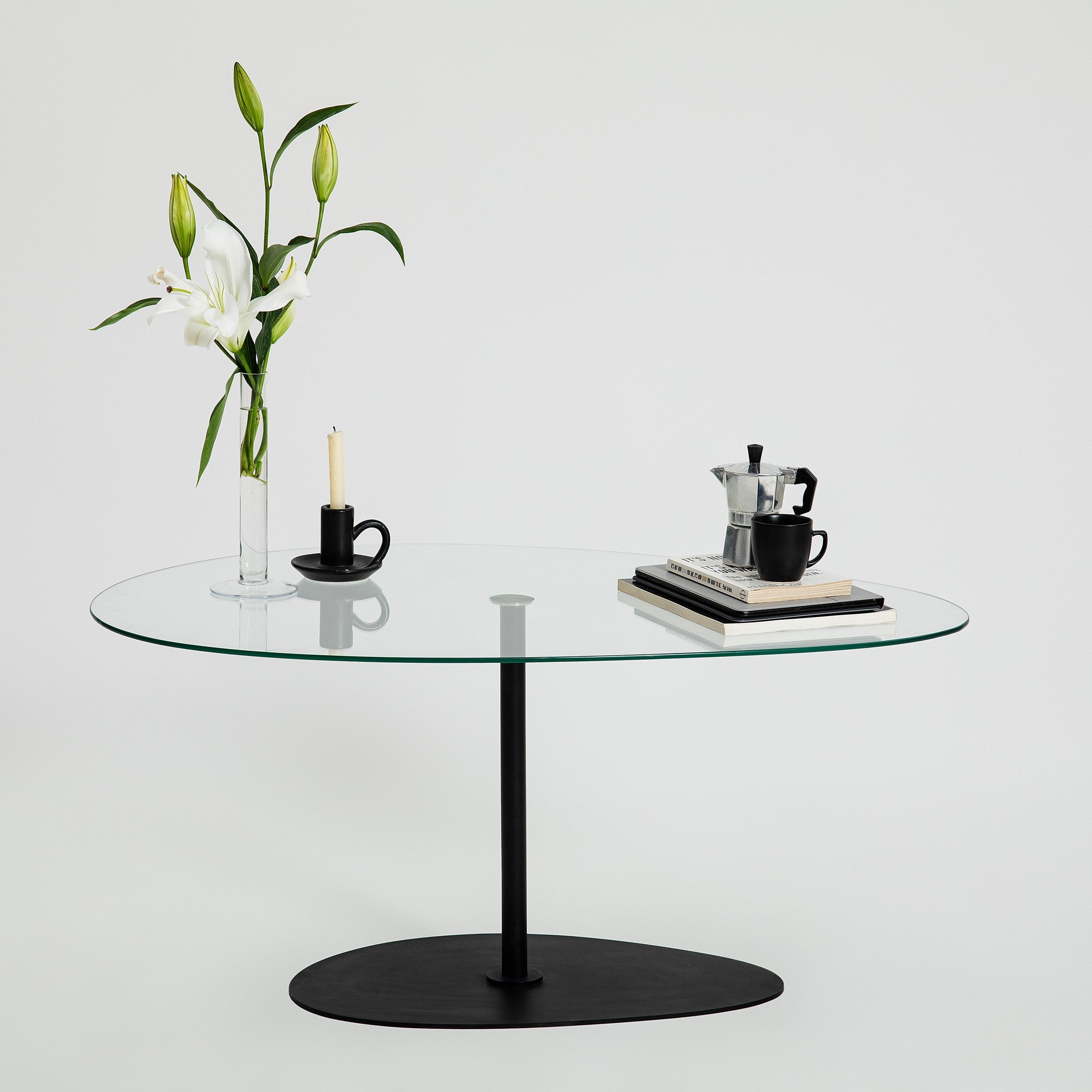 Mesa de Centro Elegante com Tampo de Vidro Temperado, 90 x 60 x 40 cm | Pernas de Metal, Desmontada | Design Elegante Transparente e Preto para Espaços Modernos