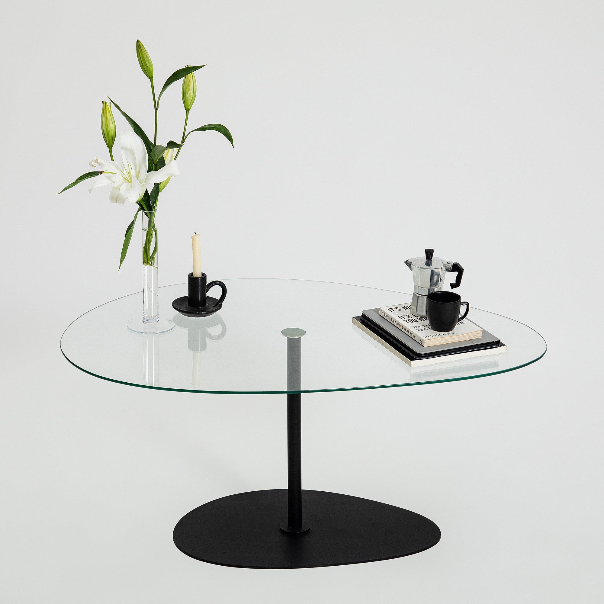 Mesa de Centro Elegante com Tampo de Vidro Temperado, 90 x 60 x 40 cm | Pernas de Metal, Desmontada | Design Elegante Transparente e Preto para Espaços Modernos