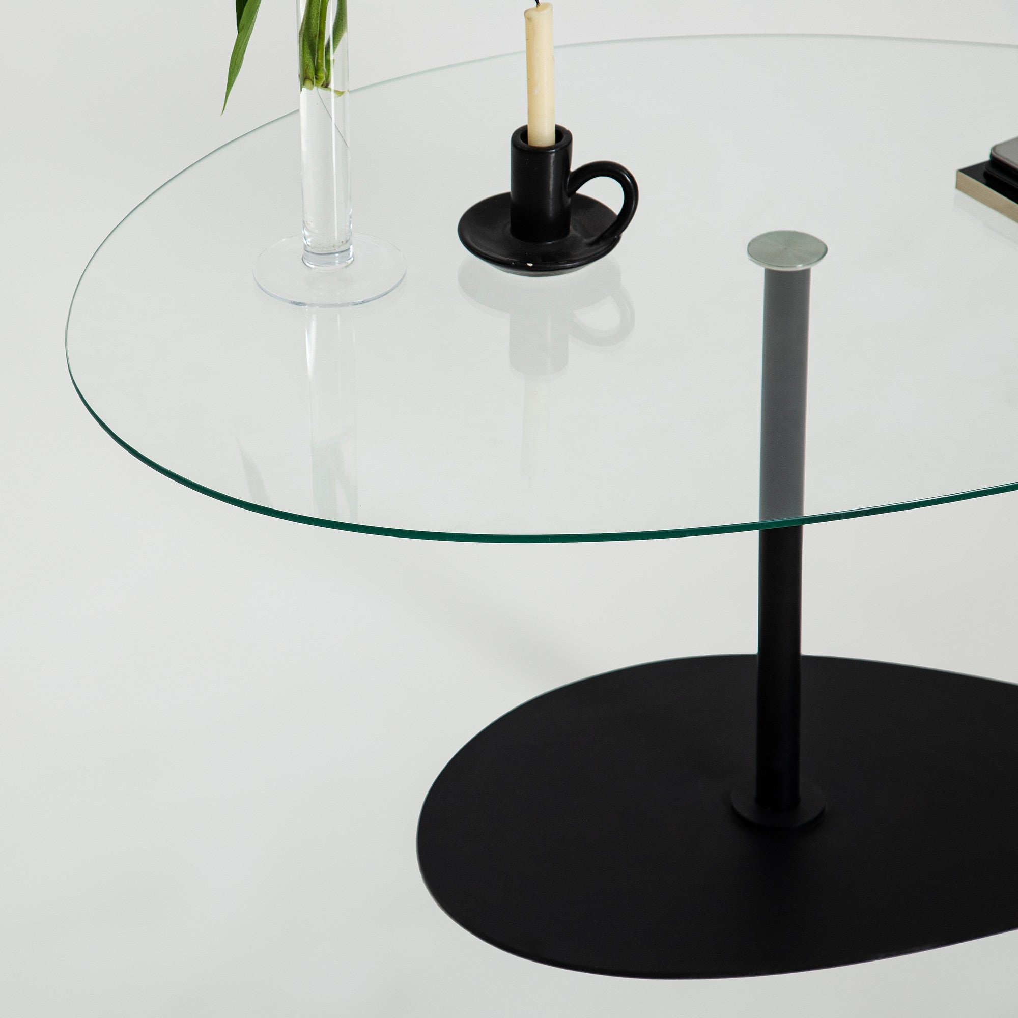 Mesa de Centro Elegante com Tampo de Vidro Temperado, 90 x 60 x 40 cm | Pernas de Metal, Desmontada | Design Elegante Transparente e Preto para Espaços Modernos